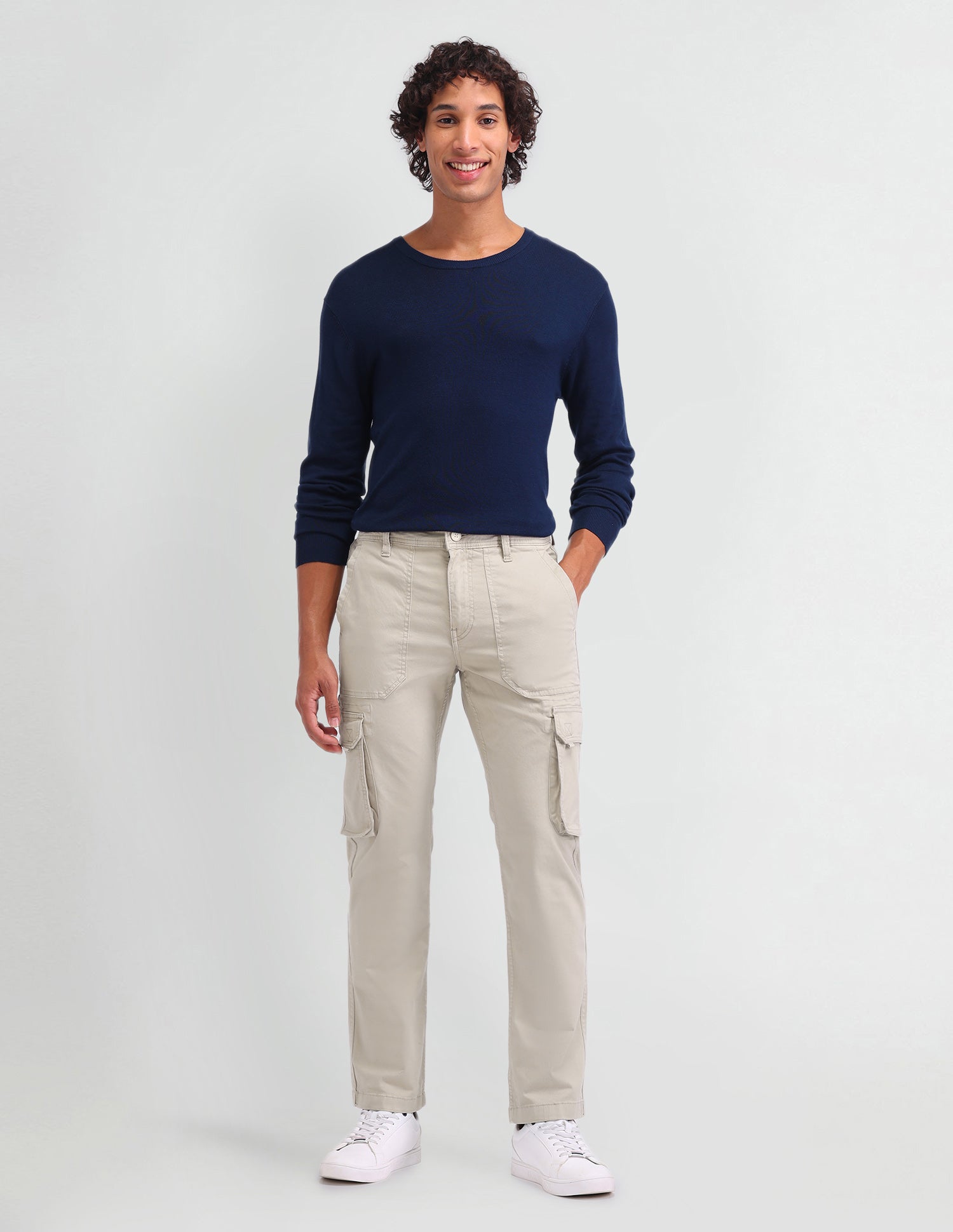 Solid Straight Fit Trousers Stone - U.S. Polo Assn. India | Large