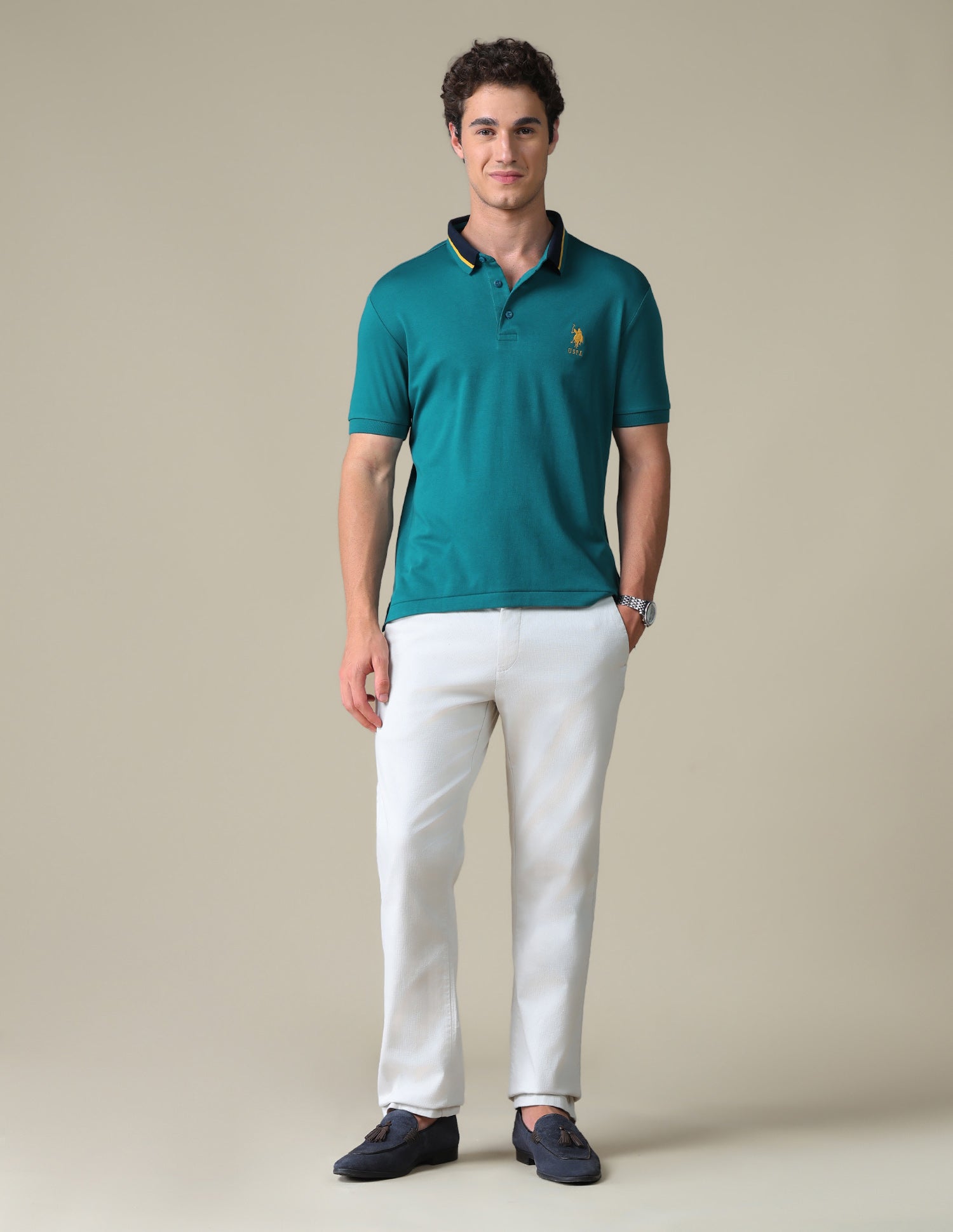 Regular Fit Solid Polo Shirt Teal - U.S. Polo Assn. India | Large