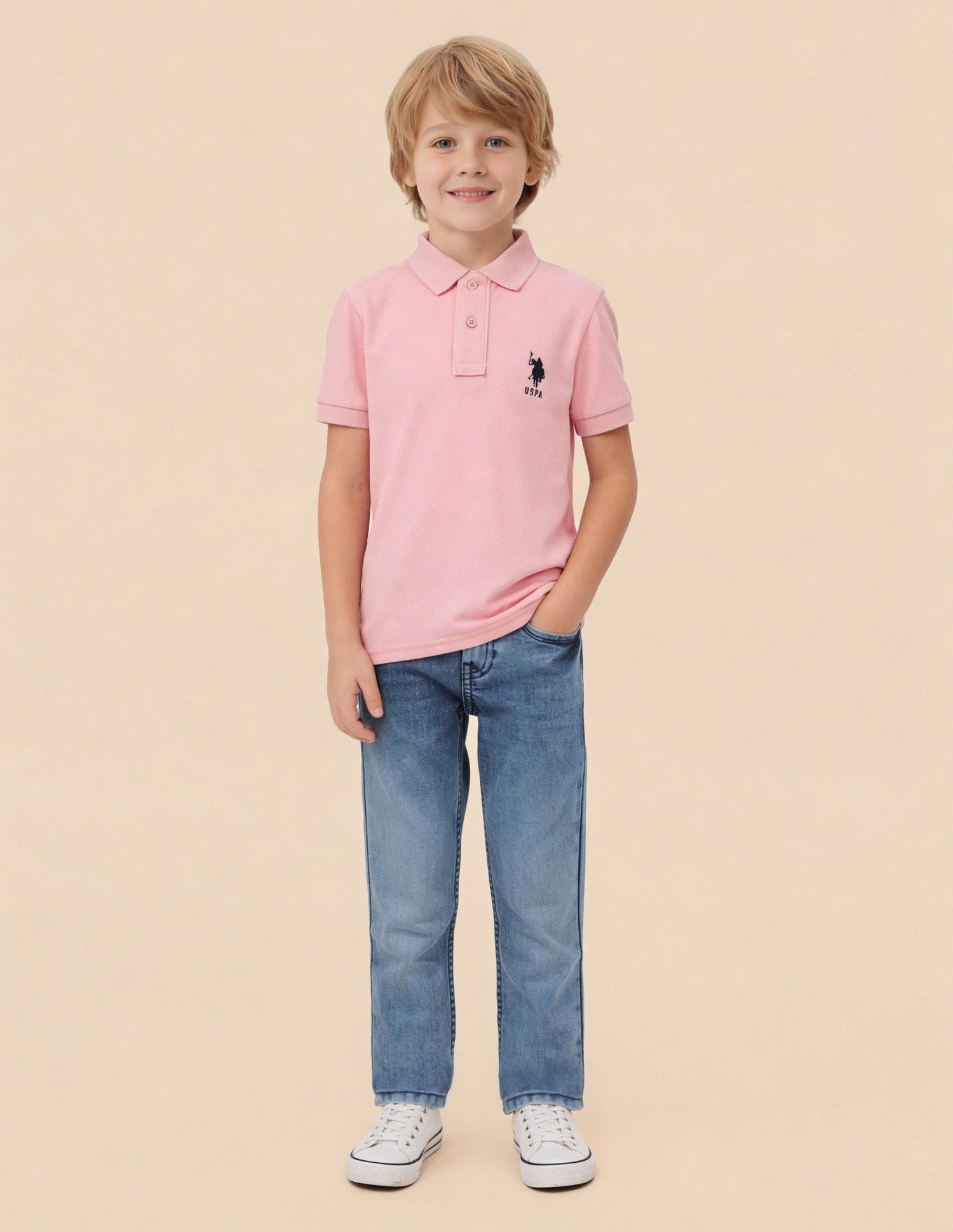 Pure Cotton Solid Polo Shirt Light Pink - U.S. Polo Assn. India | Large
