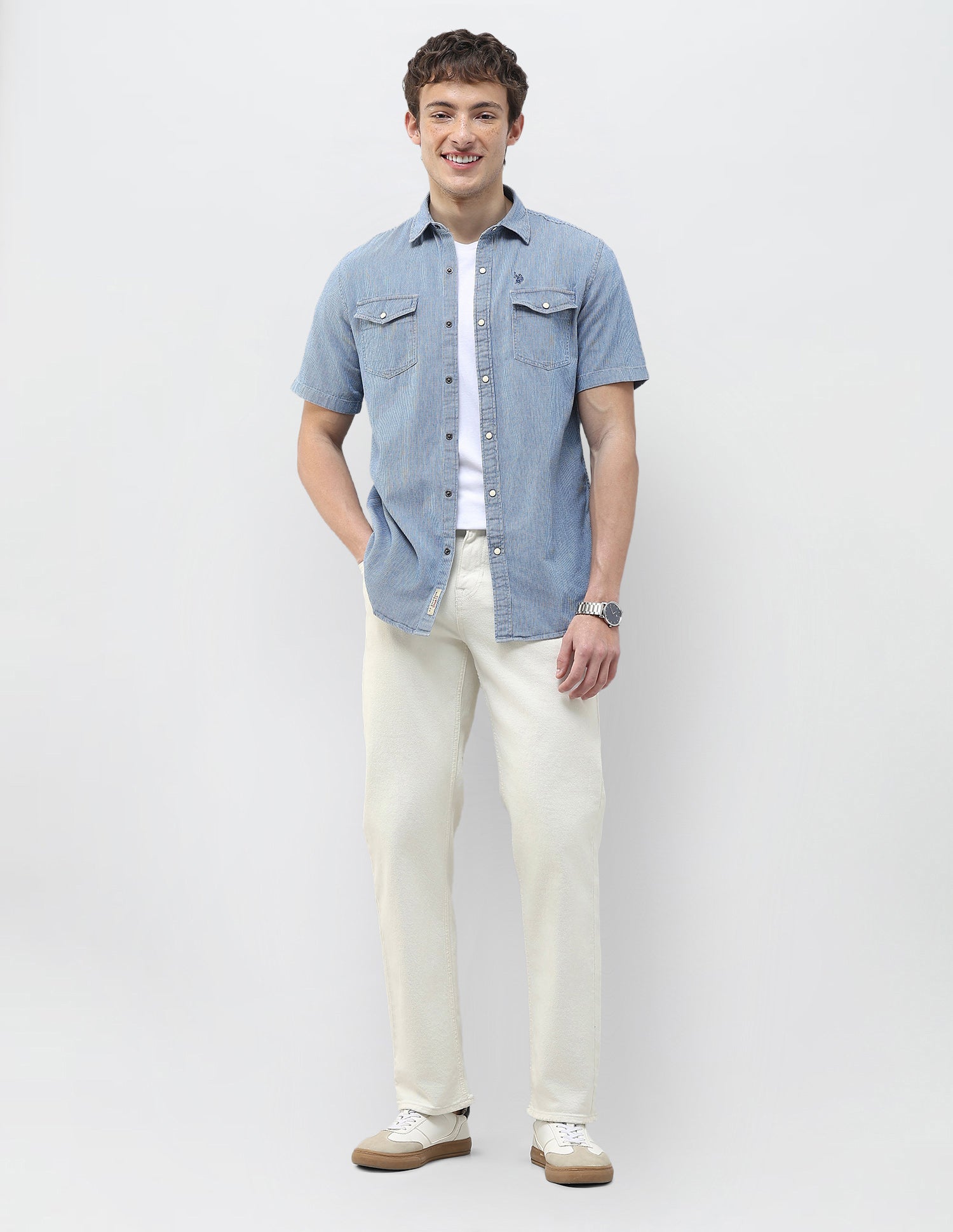 Regular Fit Self Design Vertical Striped Shirt Indigo - U.S. Polo Assn. India | Large