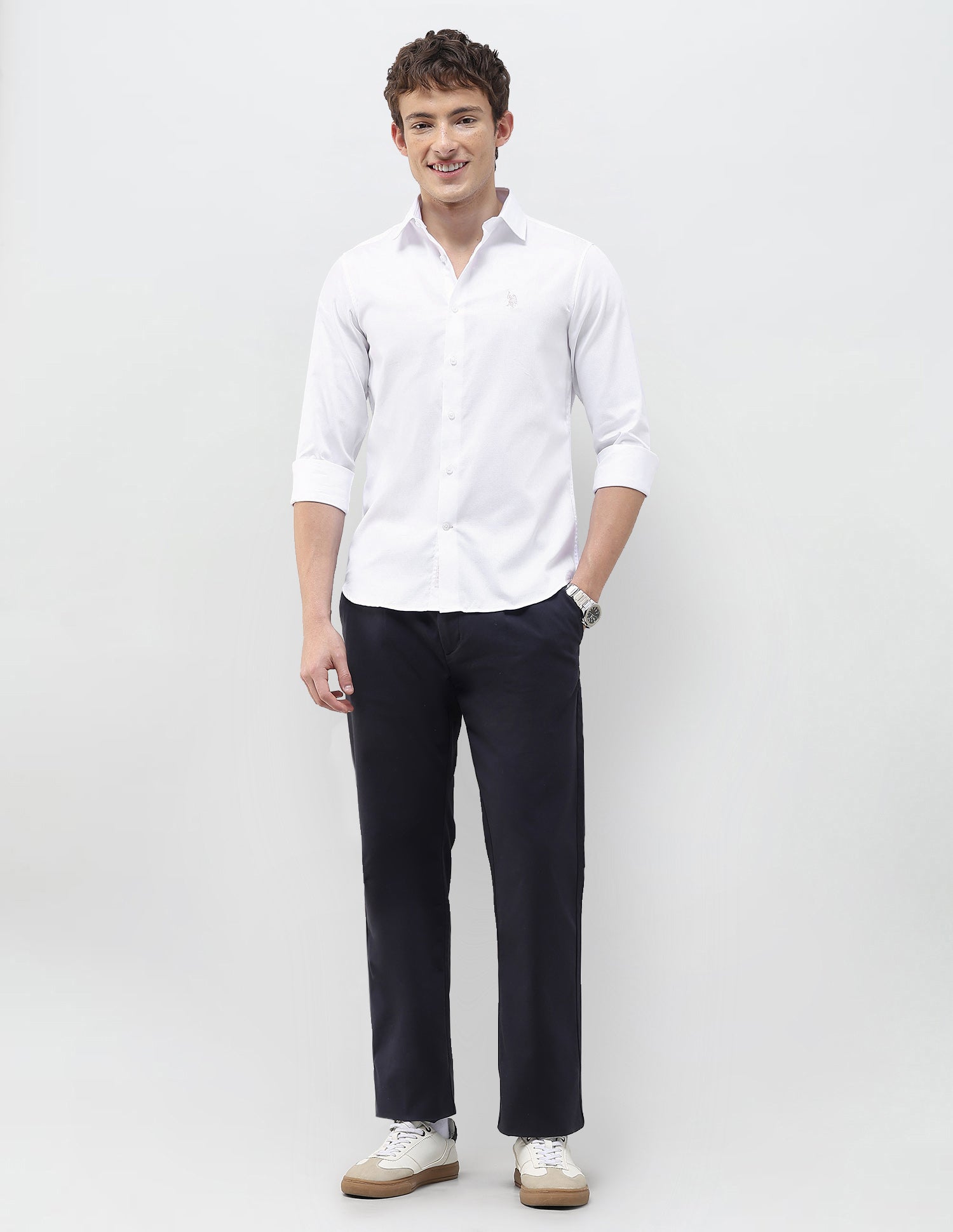 Textured Regular Fit Shirt White - U.S. Polo Assn. India | Large