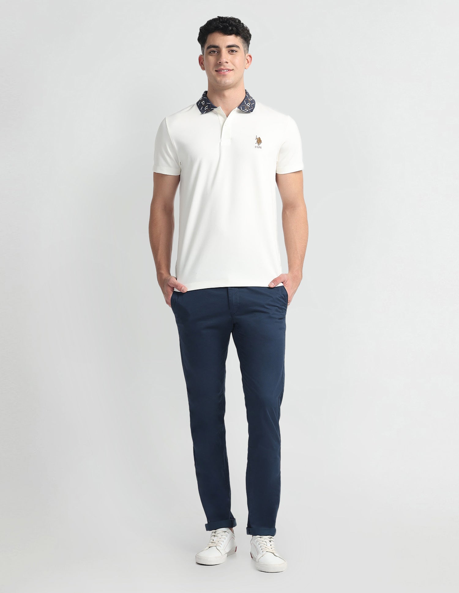 Printed Collar Muscle Fit Polo Shirt Ivory - U.S. Polo Assn. India | Large