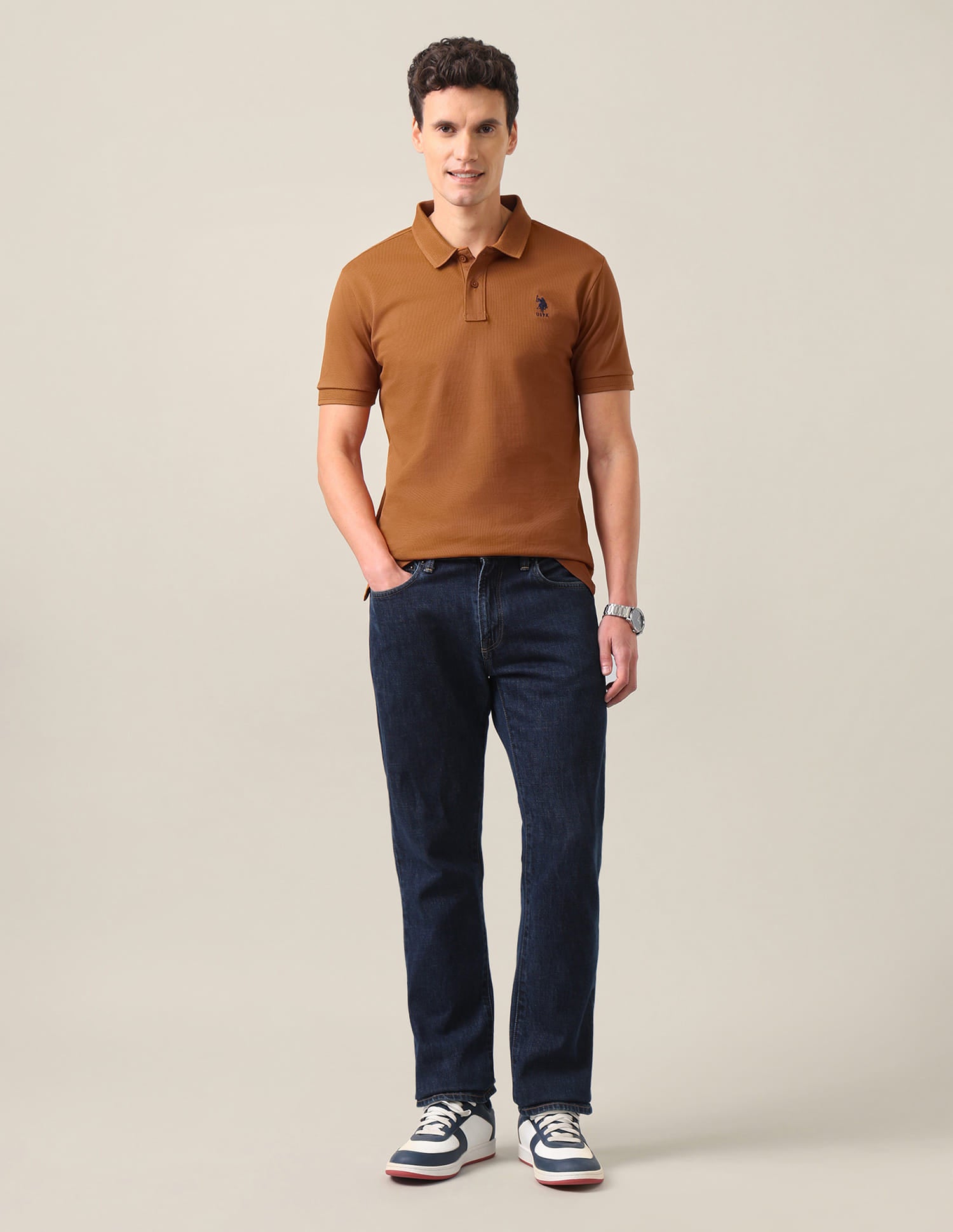 Graphic Printed Slim Fit Polo Shirt Rust Orange - U.S. Polo Assn. India | Large
