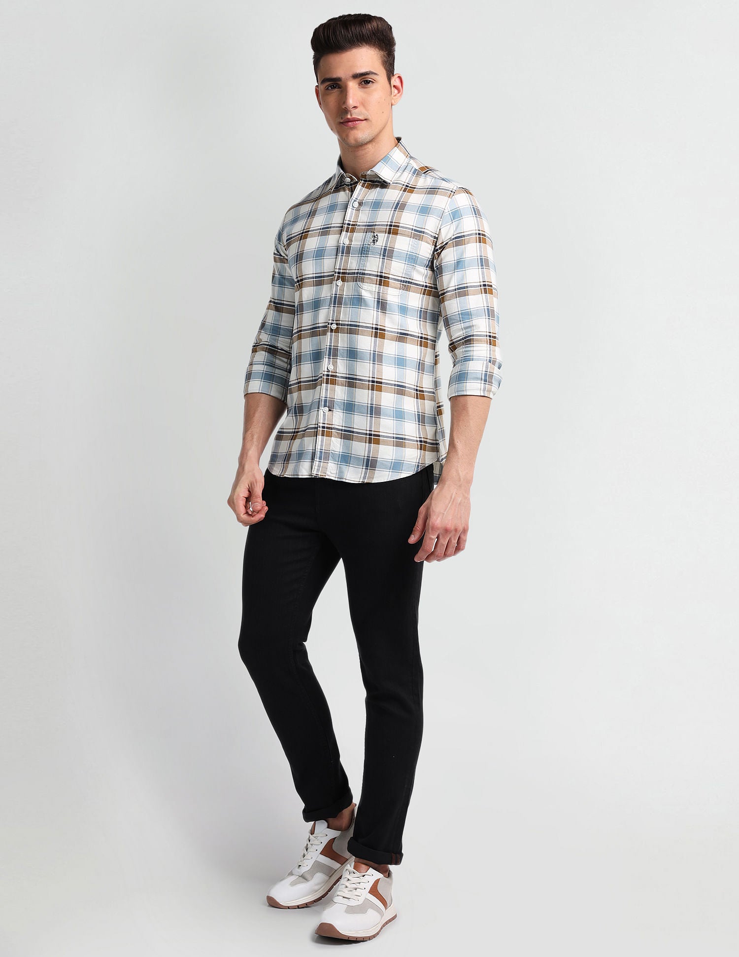 Tartan Check Oxford Shirt White, Blue and Brown - U.S. Polo Assn. India | Large