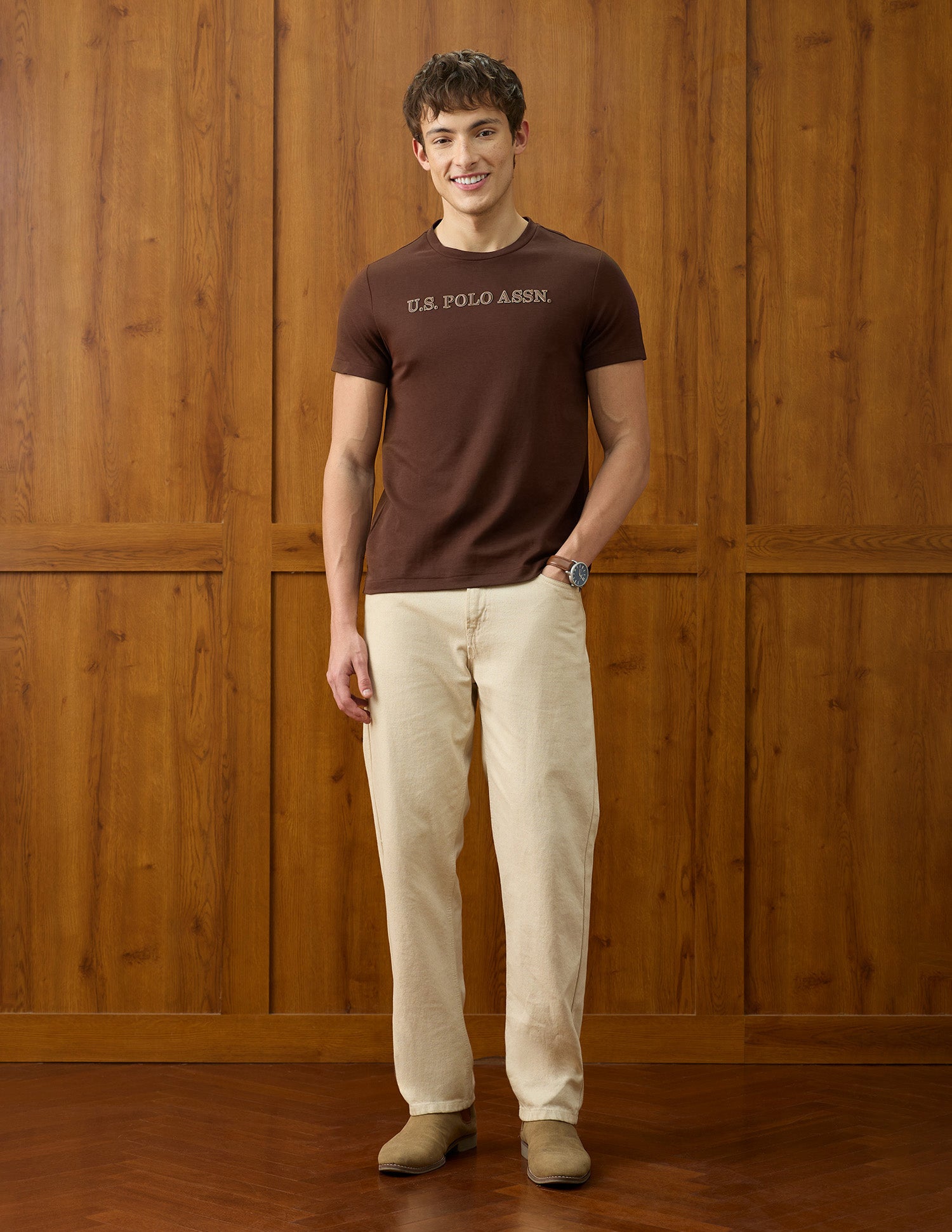 Solid Slim Fit T-Shirt Brown - U.S. Polo Assn. India | Large