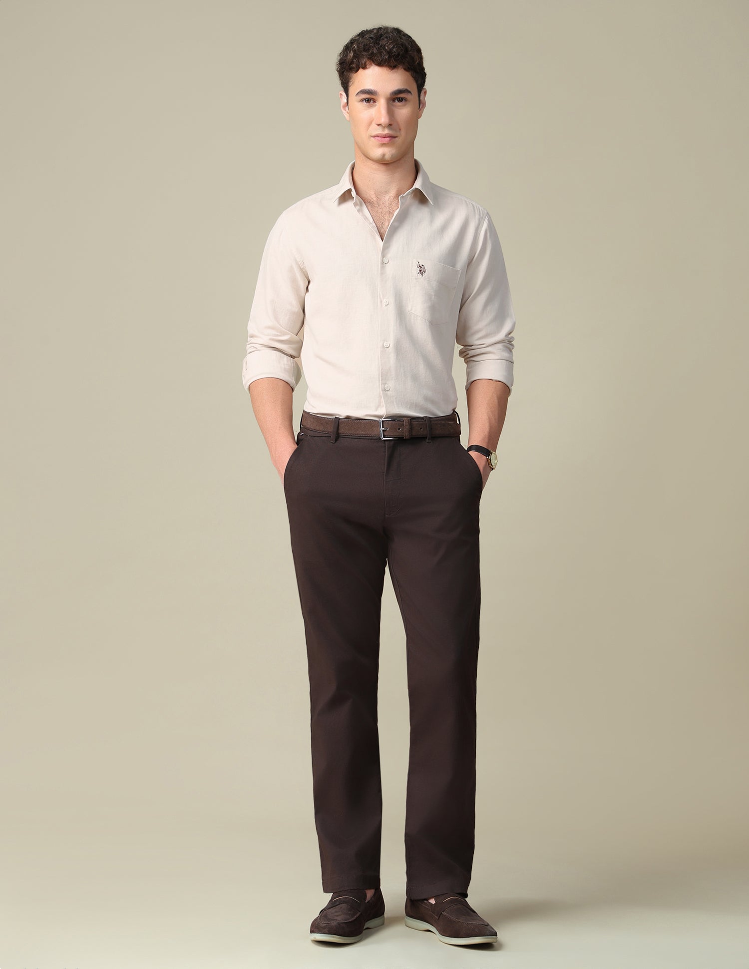 Solid Tailored Fit Shirt Beige - U.S. Polo Assn. India | Large