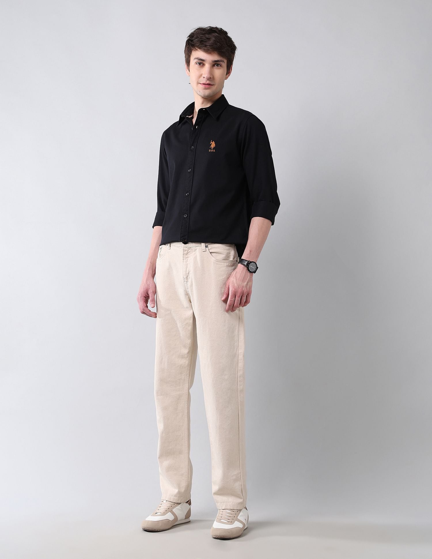 Solid Cavalry Twill Shirt Black - U.S. Polo Assn. India | Large