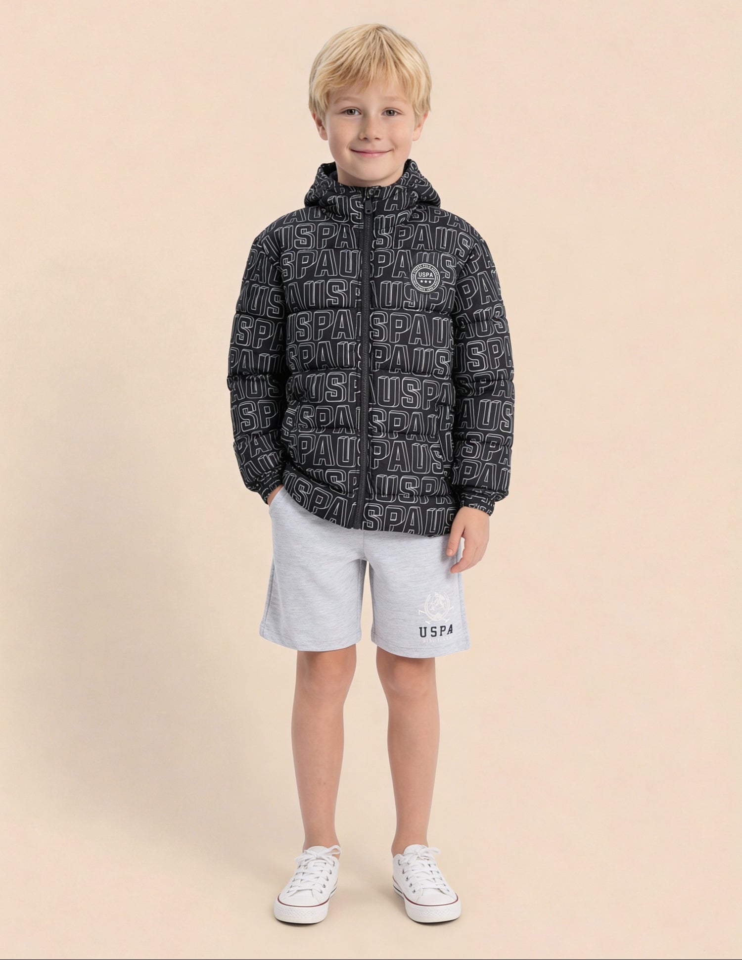 Boys Brand Printed Puffer Jacket Jet Black - U.S. Polo Assn. India | Large