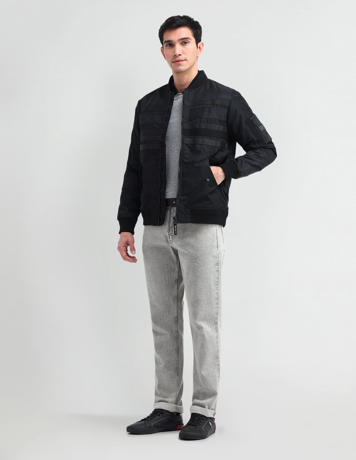 Mock Neck Bomber Jacket Black - U.S. Polo Assn. India | Large