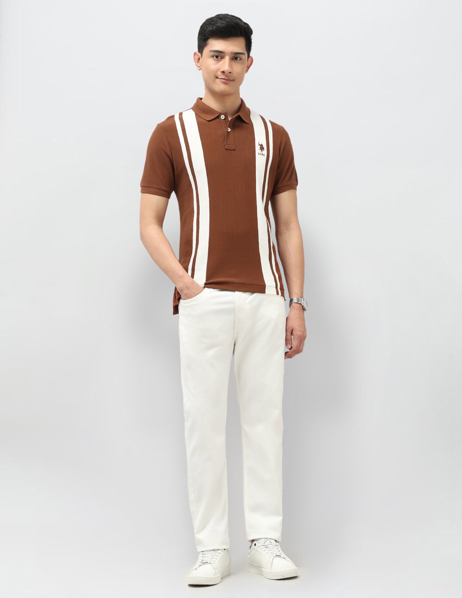 Vertical Striped Pure Cotton Polo Shirt Rust - U.S. Polo Assn. India | Large