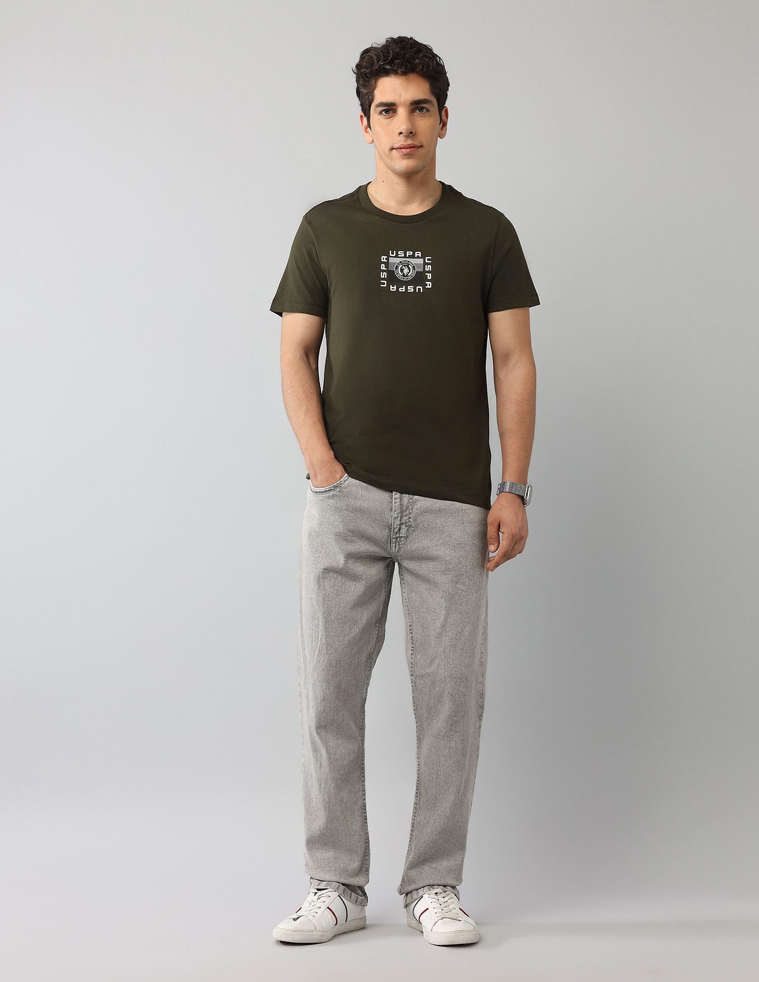 Muscle Fit Graphic Printed T-Shirt Olive - U.S. Polo Assn. India | Large