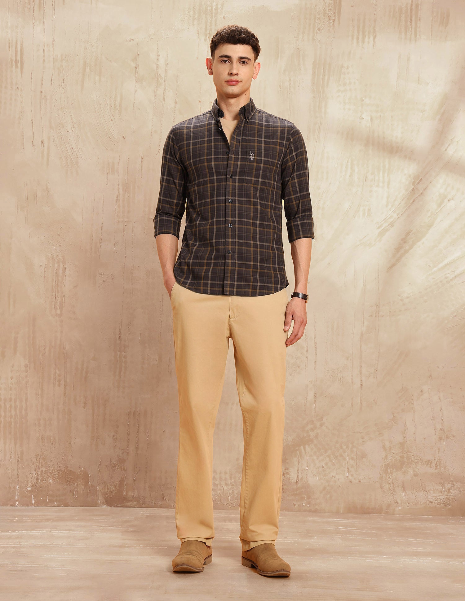 Tartan Checked Tailored Fit Shirt Brown - U.S. POLO ASSN. | Large