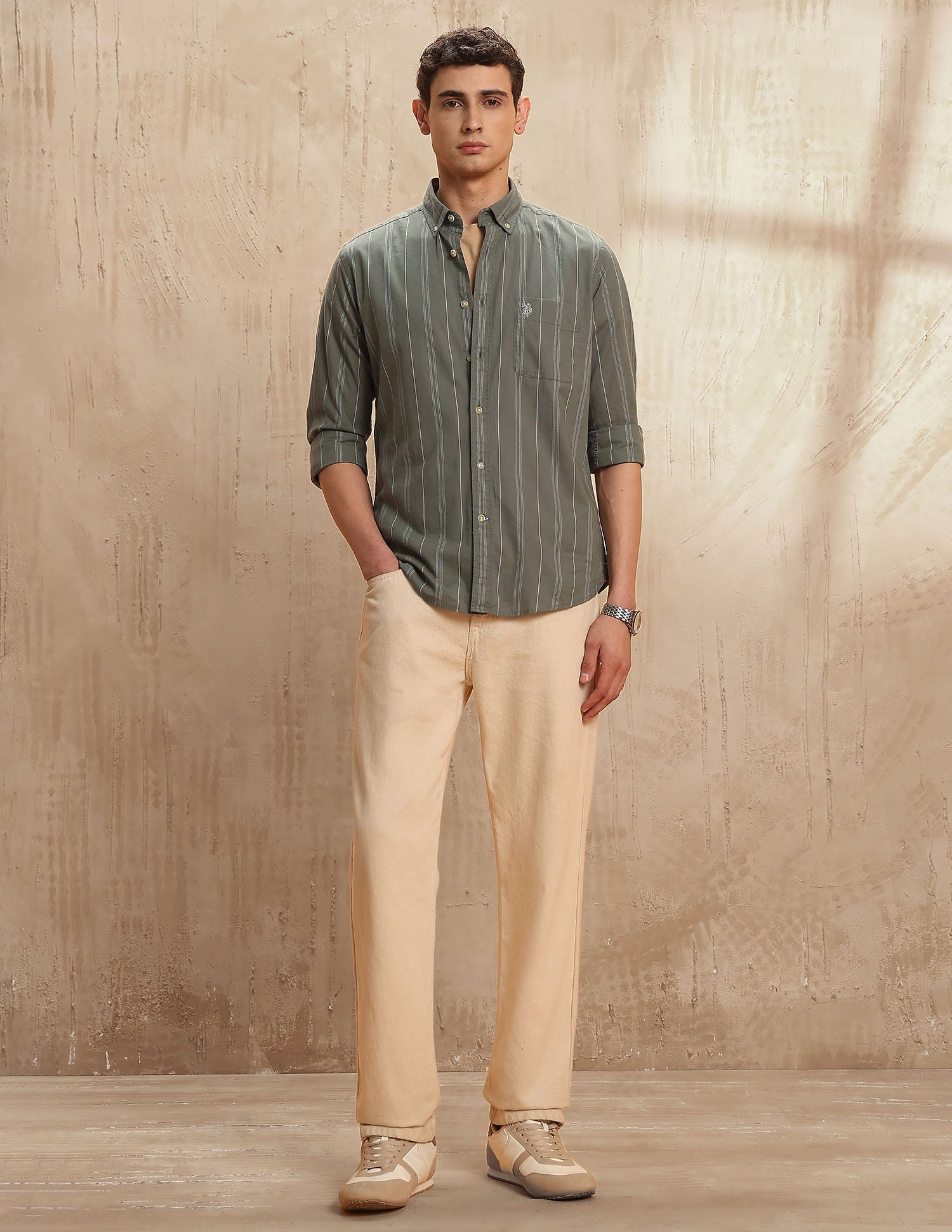 Vertical Striped Legend Of Horseshoe Shirt Green - U.S. POLO ASSN. | Large