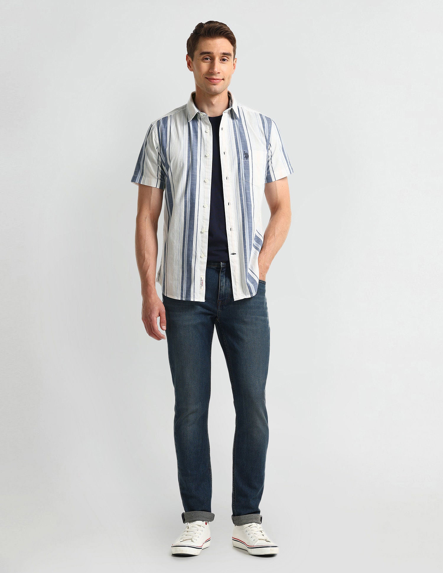 Vertical Striped Slim Fit Shirt Blue - U.S. Polo Assn. India | Large