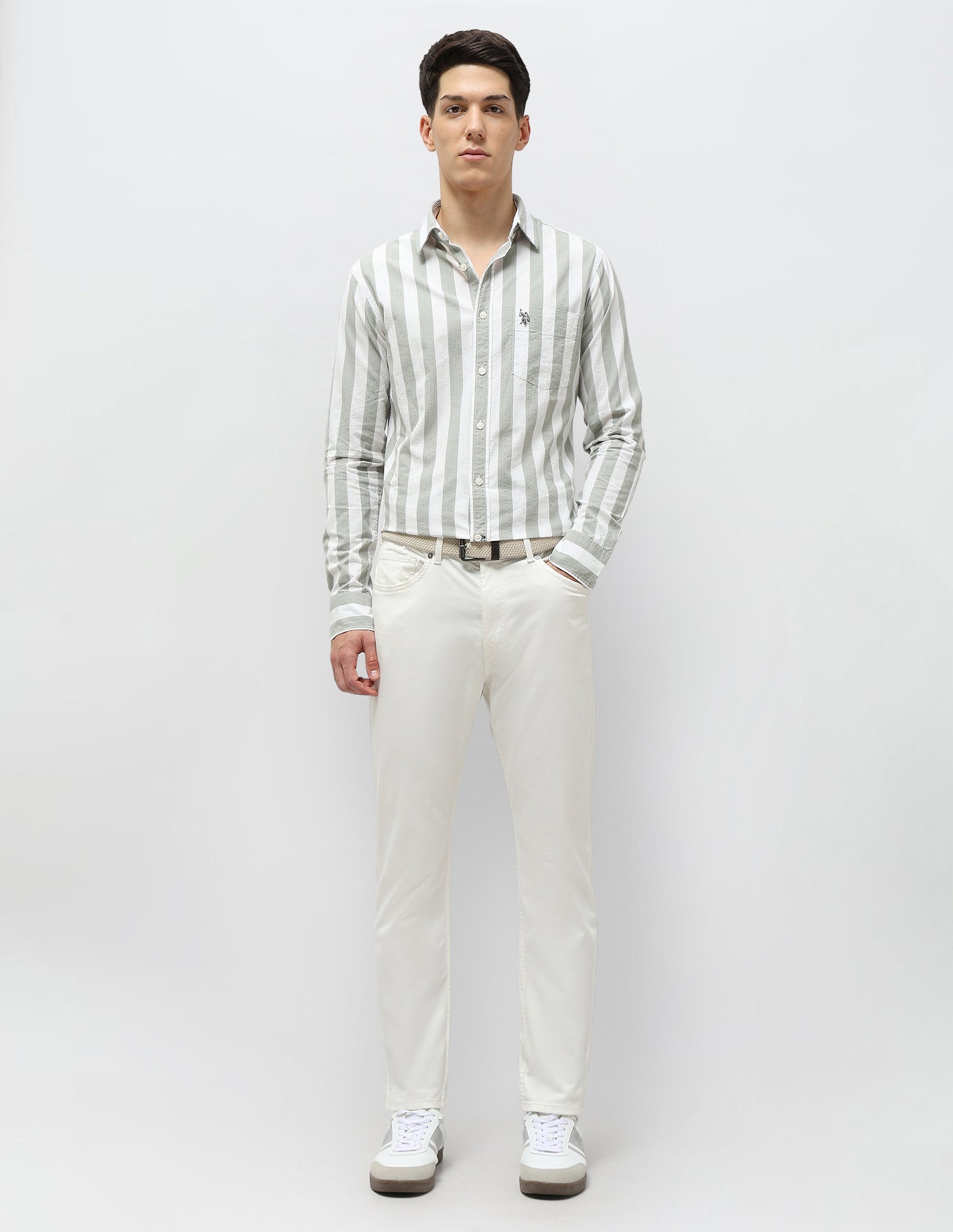 Vertical Striped Seersucker Shirt Light Green - U.S. Polo Assn. India | Large