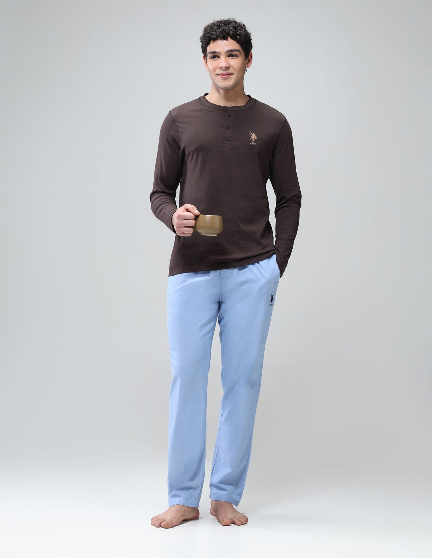 Pure Cotton I694 Lounge Henley T-Shirt - Pack Of 1 Choco - U.S. Polo Assn. India | Large