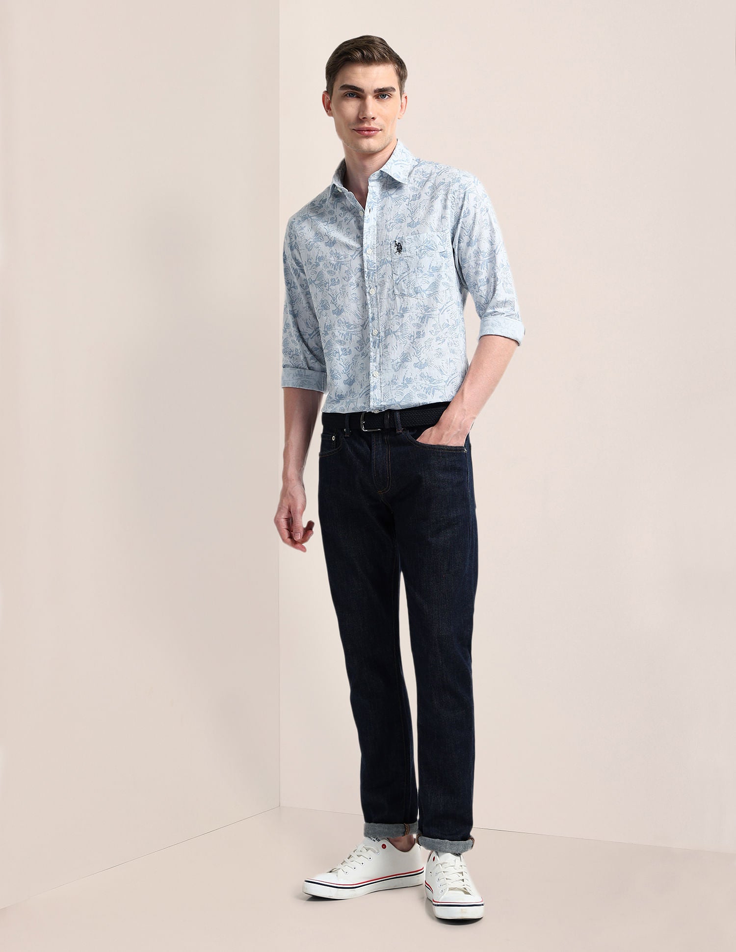 Cutaway Collar Premium Cotton Shirt Grey - U.S. Polo Assn. India | Large