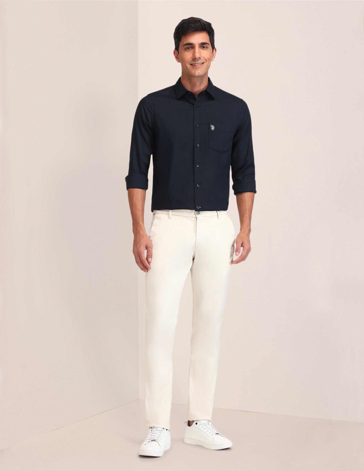Slim Fit Solid Shirt Navy - U.S. Polo Assn. India | Large