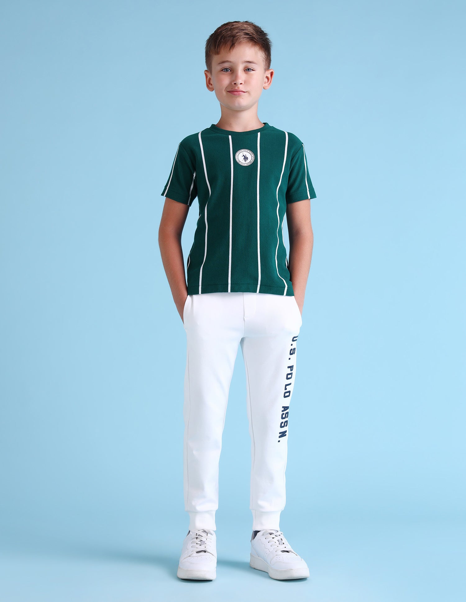 Boys Vertical Striped Regular Fit T-Shirt Dark Green - U.S. Polo Assn. India | Large