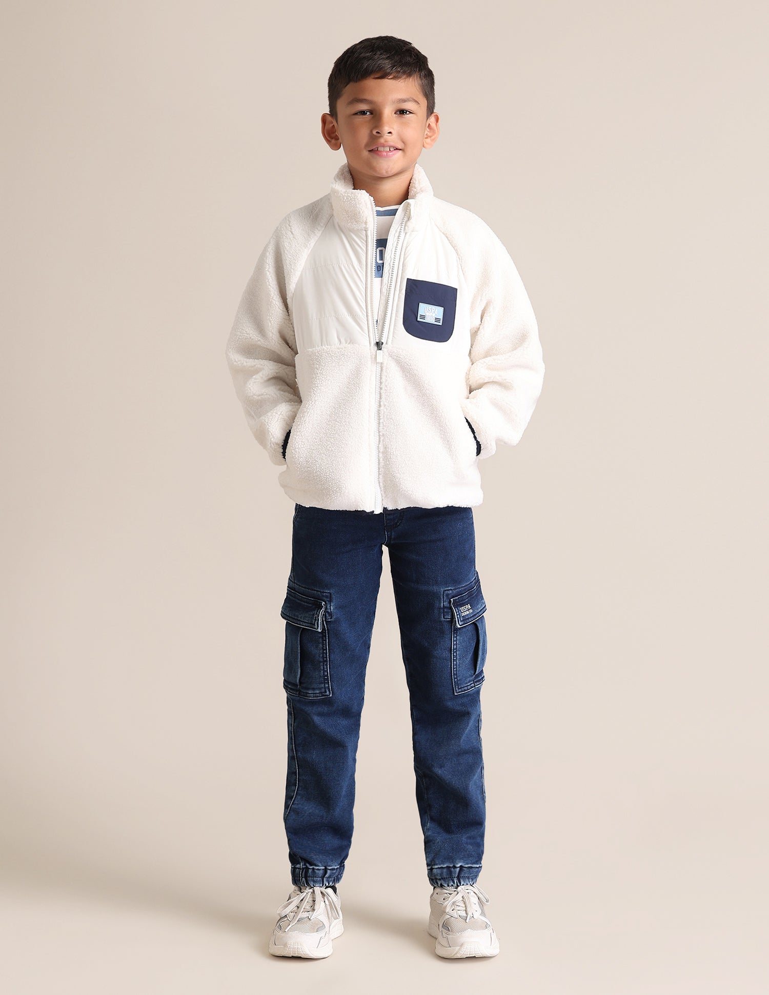 Boys Solid Mock Collar Jacket Beige - U.S. POLO ASSN. | Large