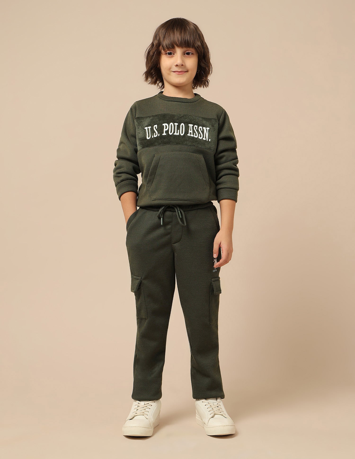 Boys Textured Regular Fit Track Pants Olive - U.S. POLO ASSN. | Large