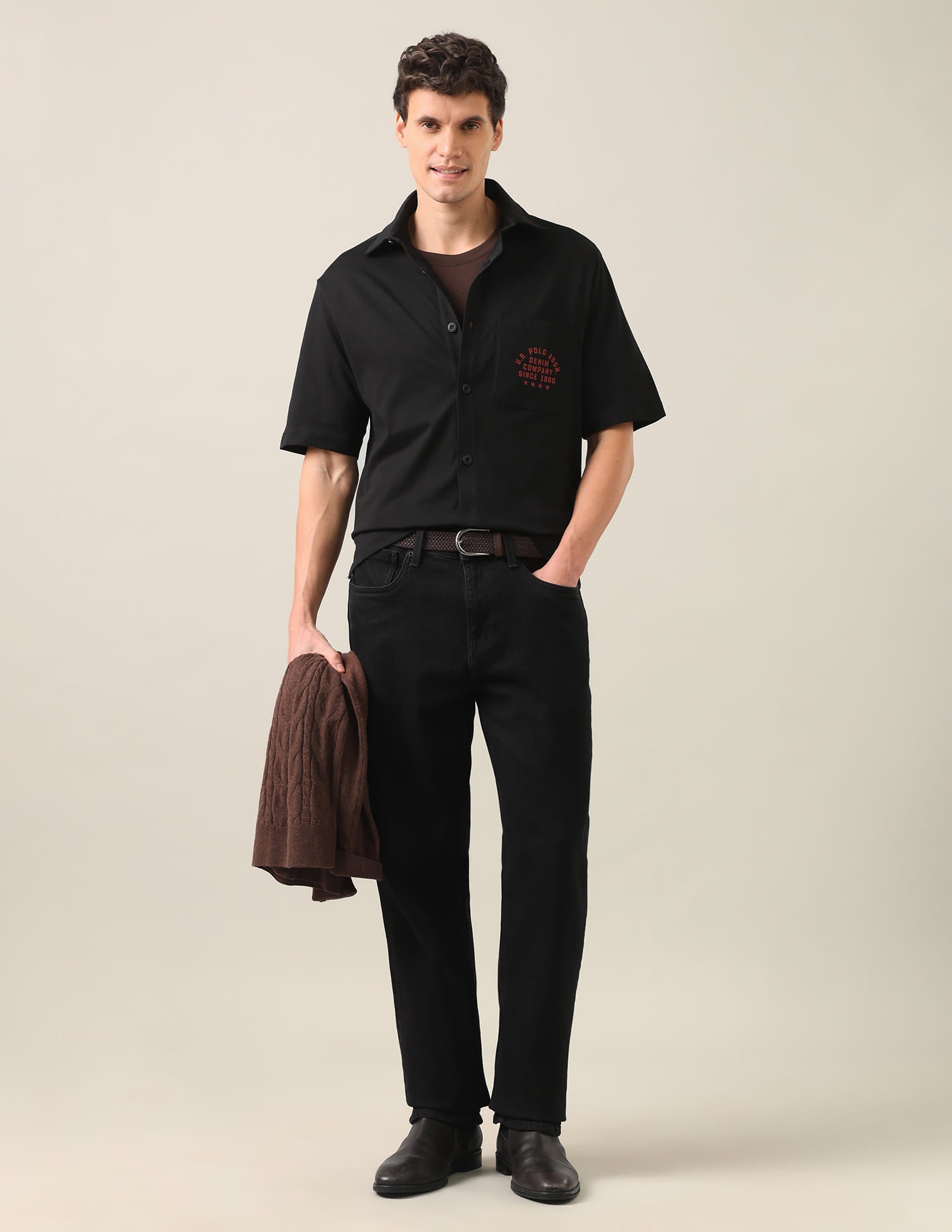 Brand Printed Knitted Shirt Black - U.S. Polo Assn. India | Large