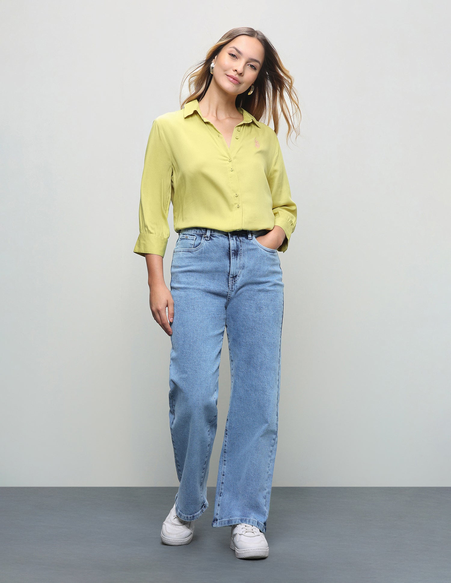 Acid Washed Wide Leg Fit Jeans Light Blue - U.S. Polo Assn. India | Large