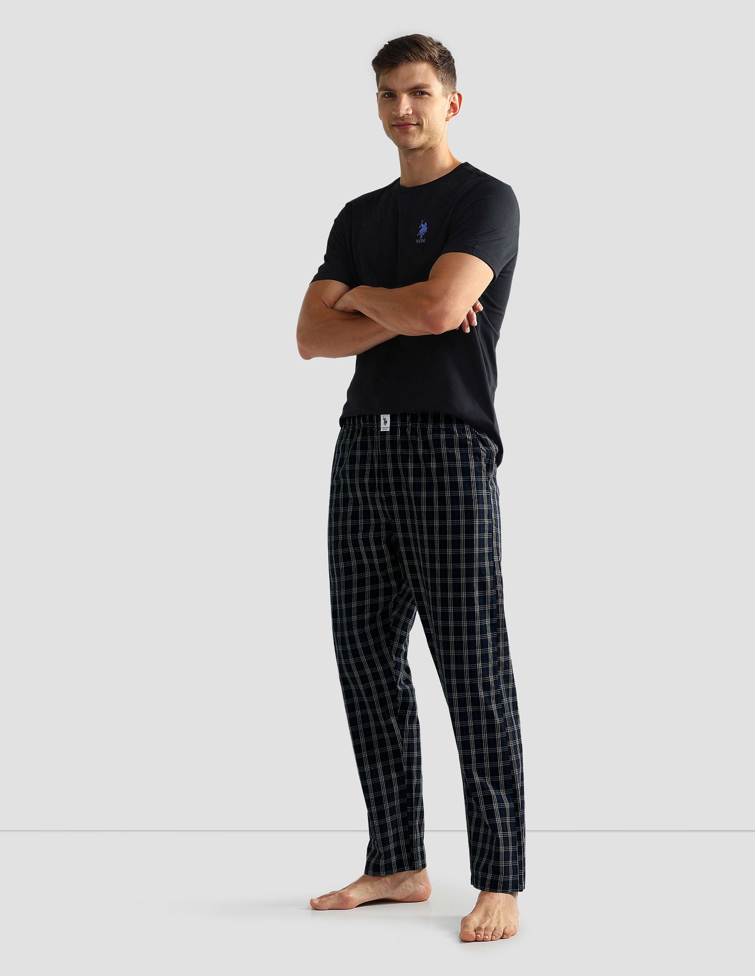 All Over Check OELP5 Lounge Track Pants - Pack Of 1 Black Blue White - U.S. POLO ASSN. | Large