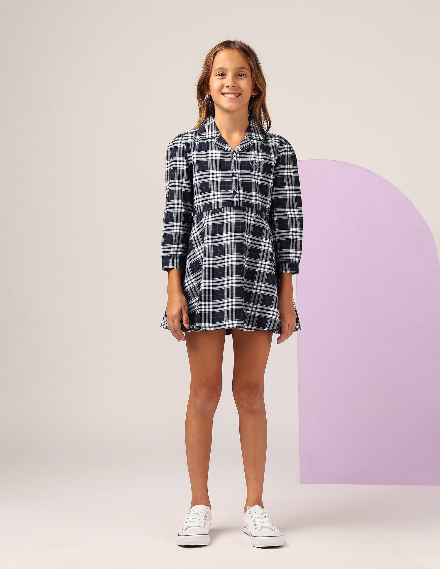 Girls Checked A-Line Dress Navy - U.S. POLO ASSN. | Large