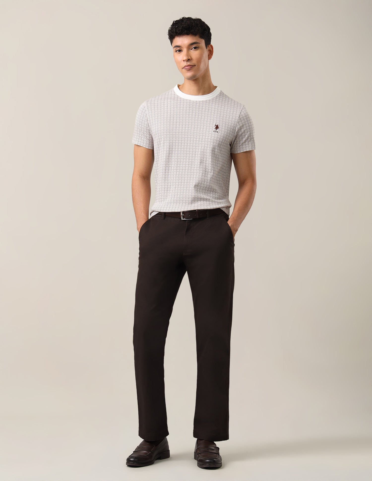 Houndstooth Slim Fit T-Shirt Off White - U.S. Polo Assn. India | Large