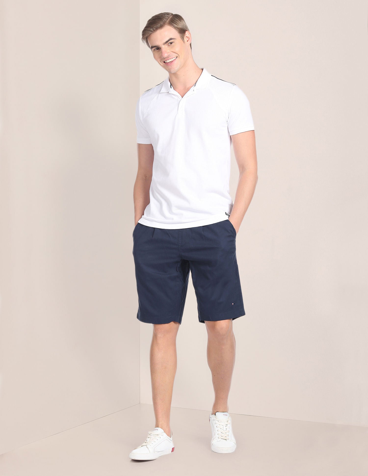 Elasticised Waist Twill Shorts Navy - U.S. Polo Assn. India | Large
