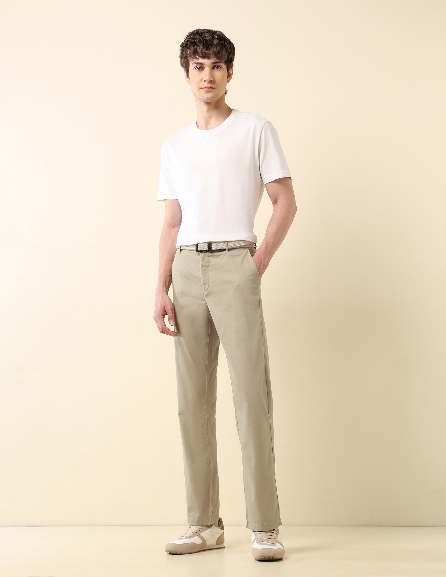 Riley Straight Fit Satin Trousers Dark Khaki - U.S. Polo Assn. India | Large