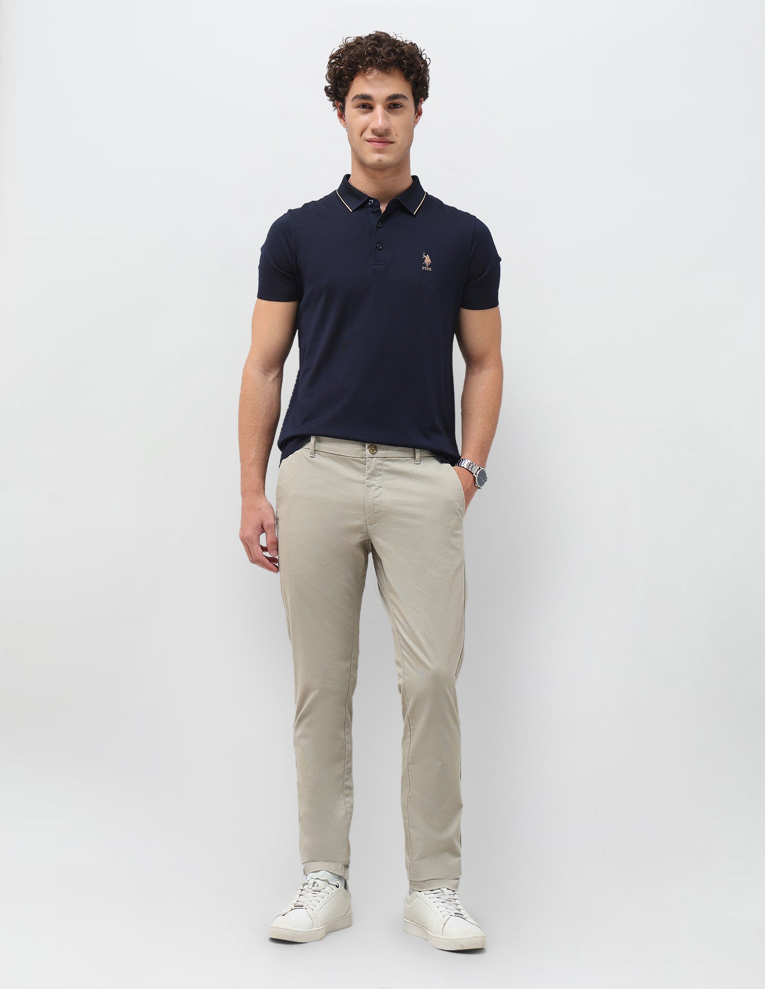 All-Over Printed Denver Slim Fit Trousers Dark Beige - U.S. Polo Assn. India | Large