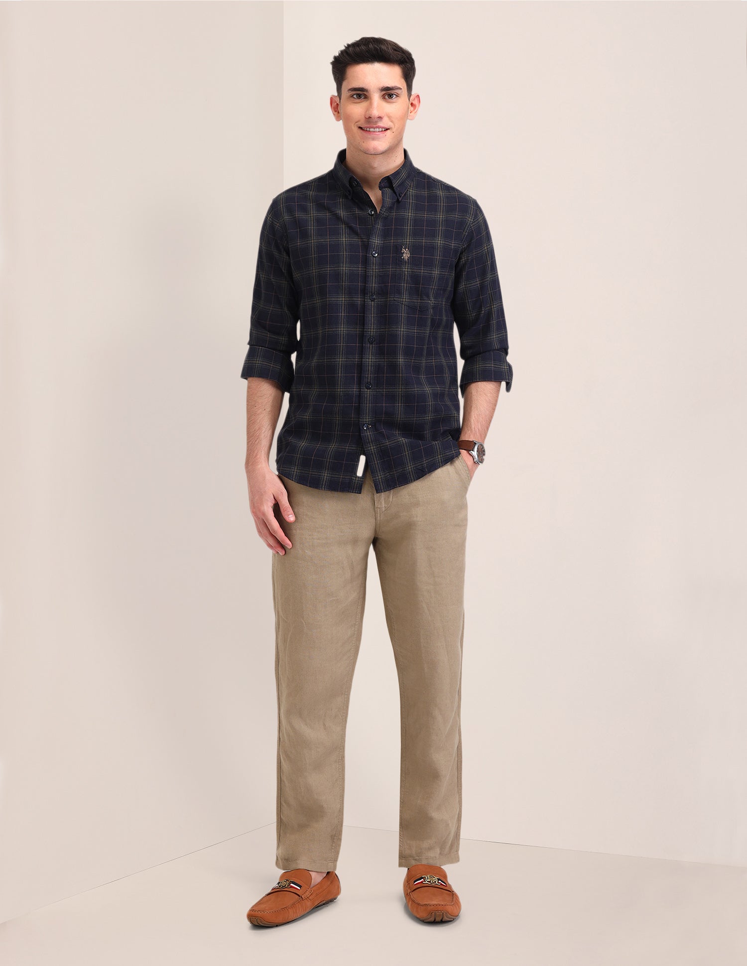 Plaid Checked Cotton Shirt Navy - U.S. Polo Assn. India | Large