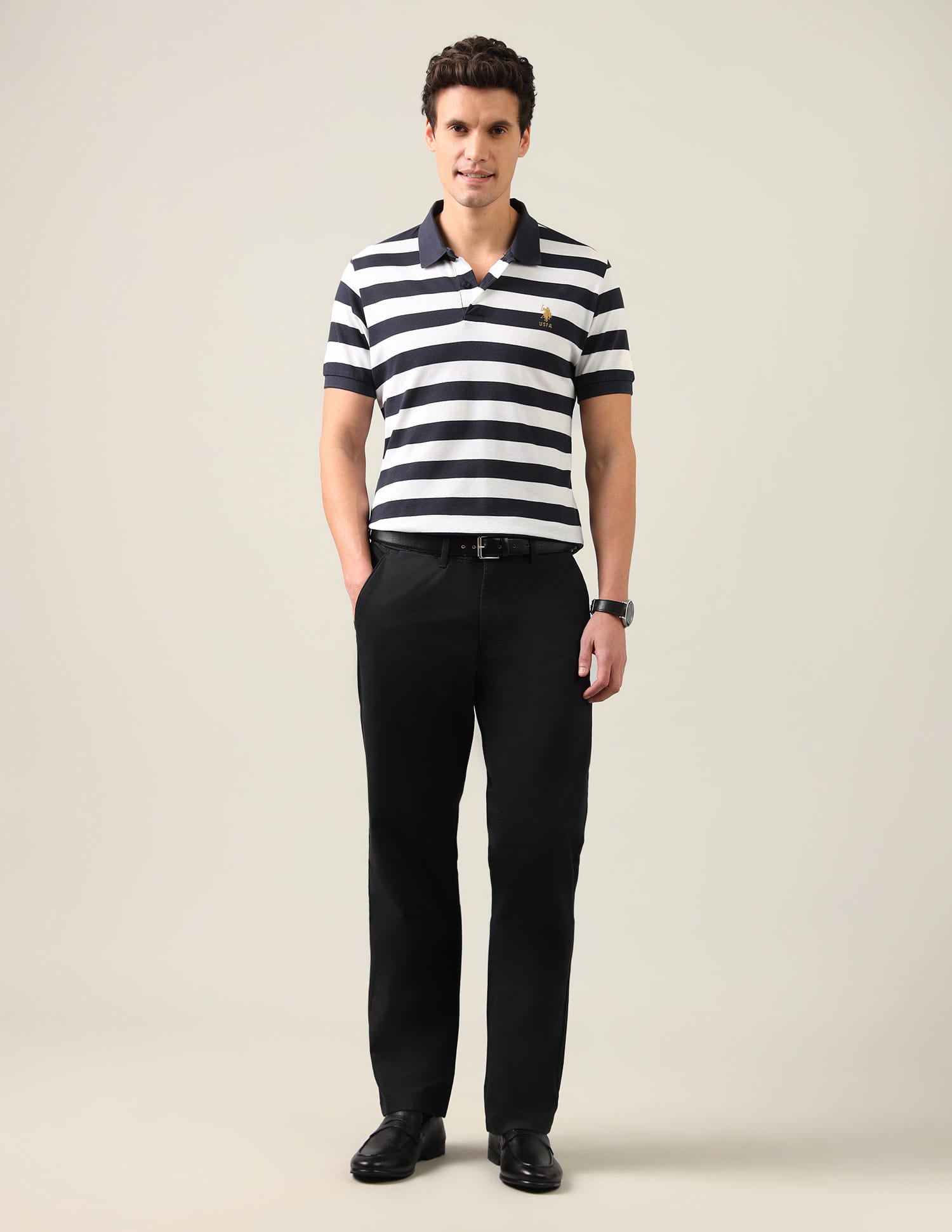 Riley Straight Fit Satin Trousers Black - U.S. Polo Assn. India | Large