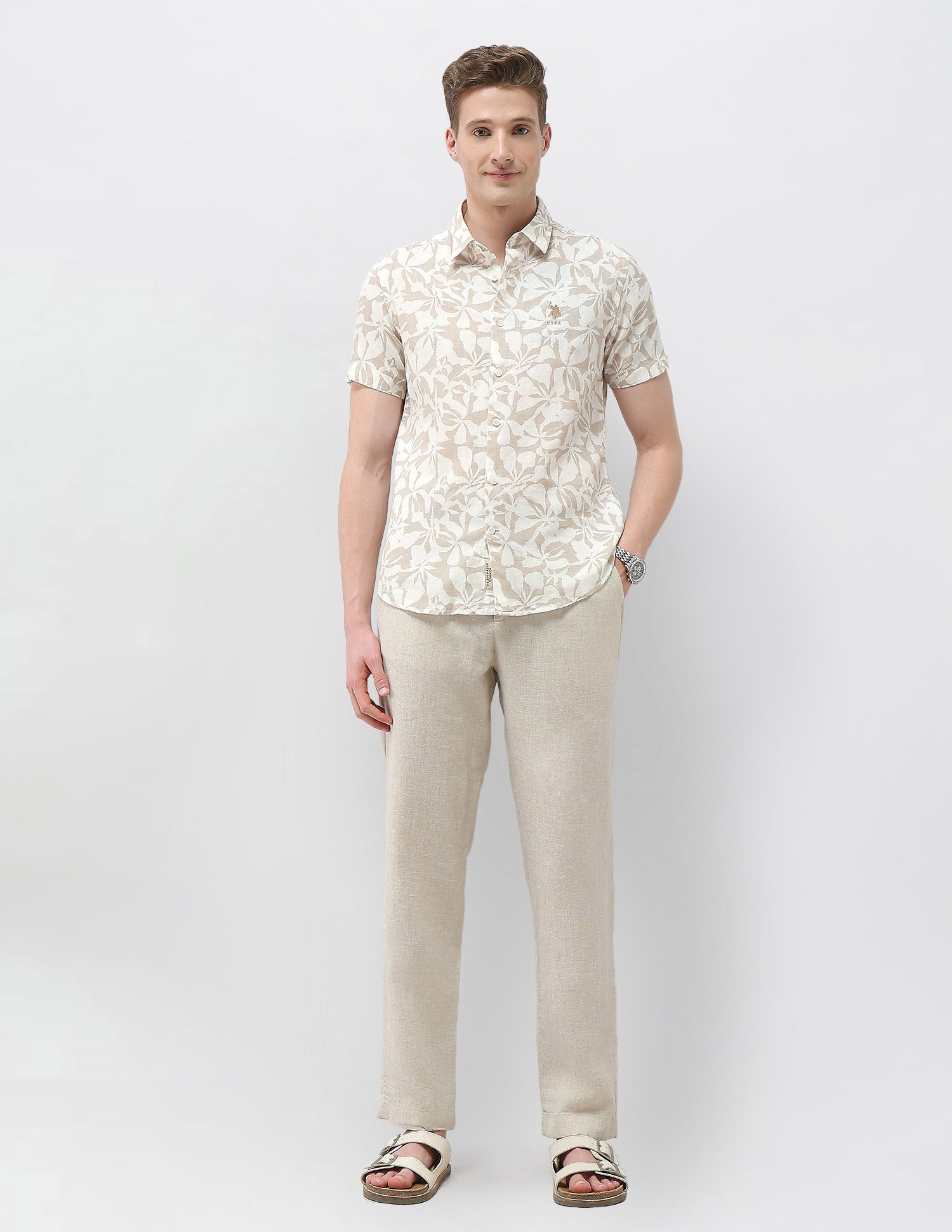 Floral Printed Motel On The Coast Shirt Beige - U.S. Polo Assn. India | Large