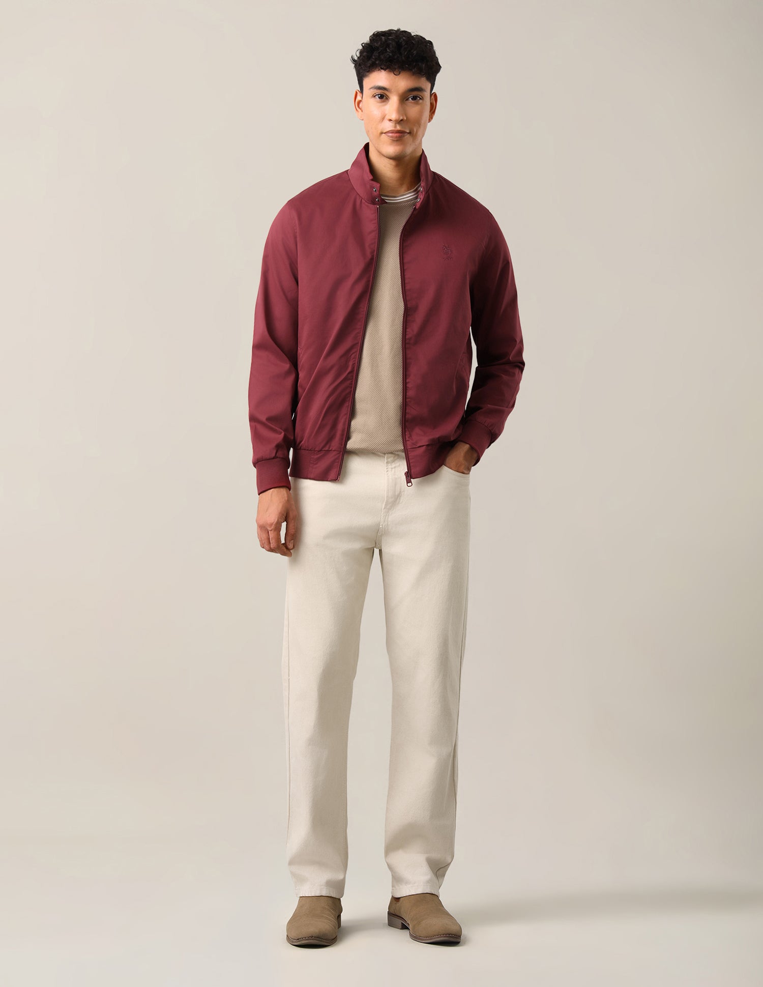 Solid Regular Fit Bomber Jacket Red - U.S. Polo Assn. India | Large