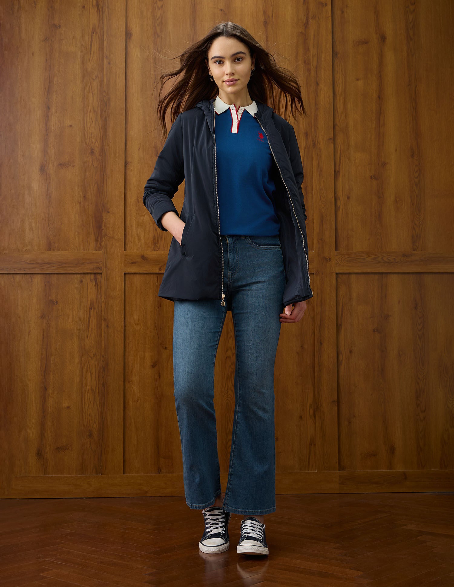 Solid Regular Fit Hooded Jacket Blue - U.S. POLO ASSN. | Large