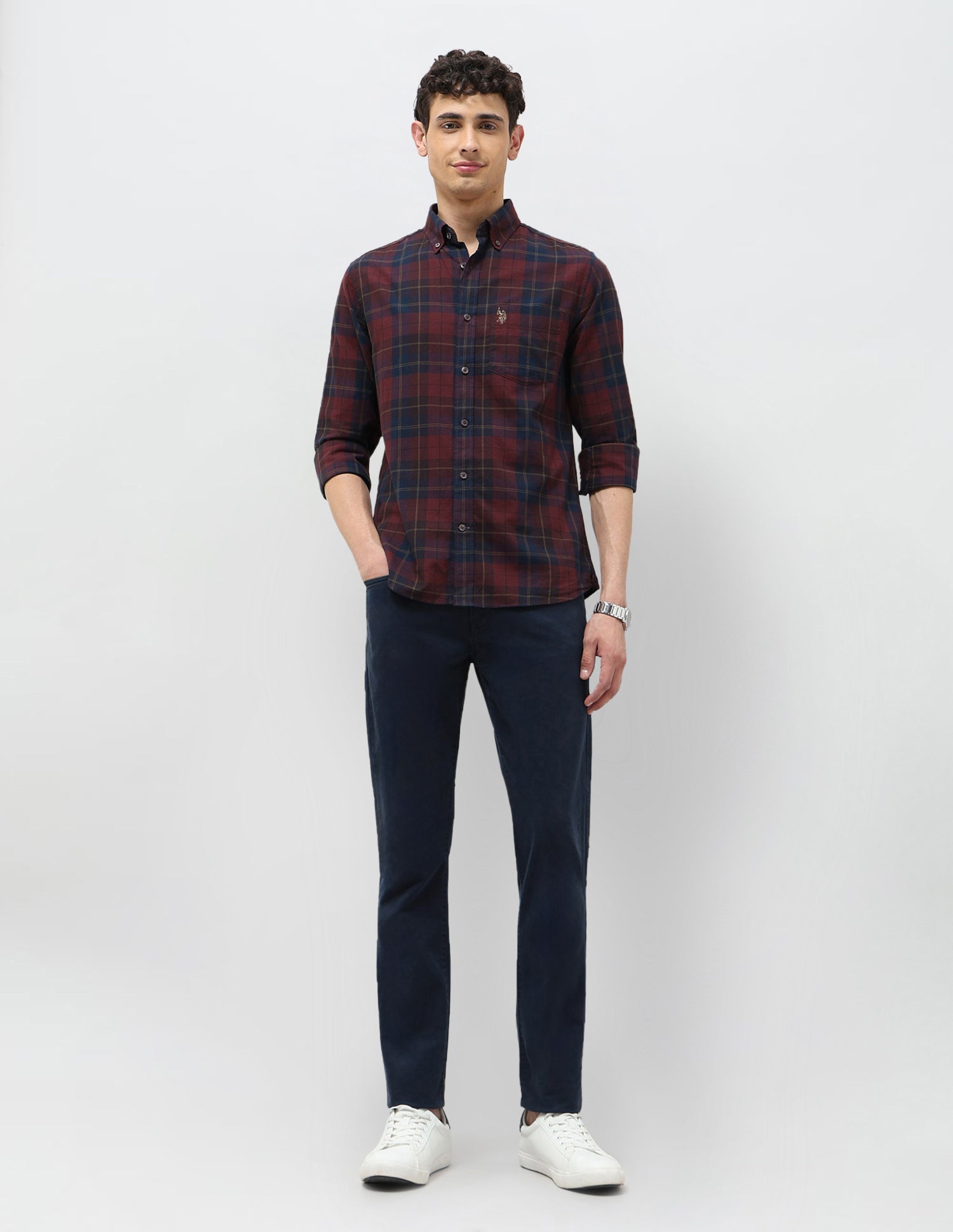 Tartan Checked Tailored Fit Shirt Maroon - U.S. Polo Assn. India | Large