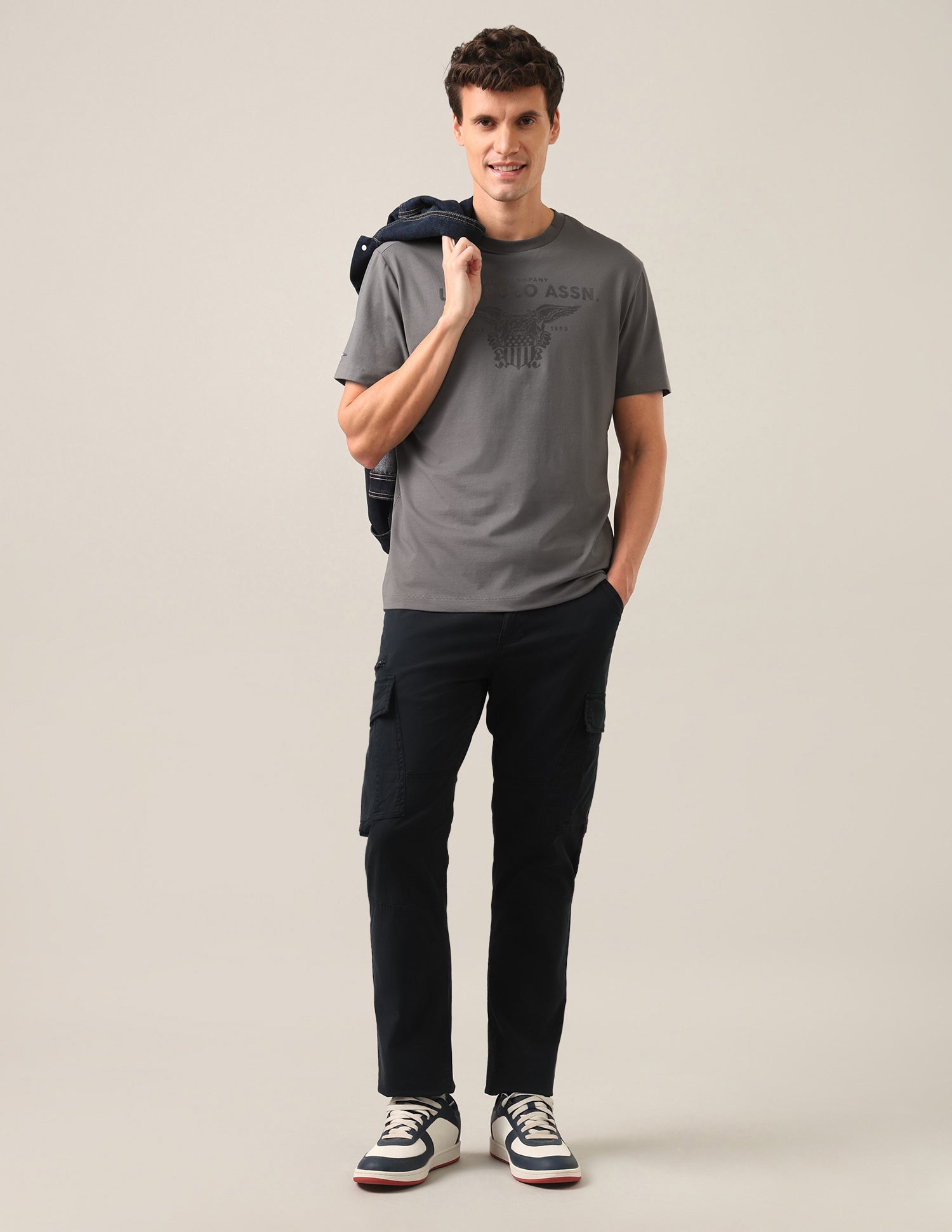 Graphic Brand Printed Slim Fit T-Shirt Grey - U.S. Polo Assn. India | Large