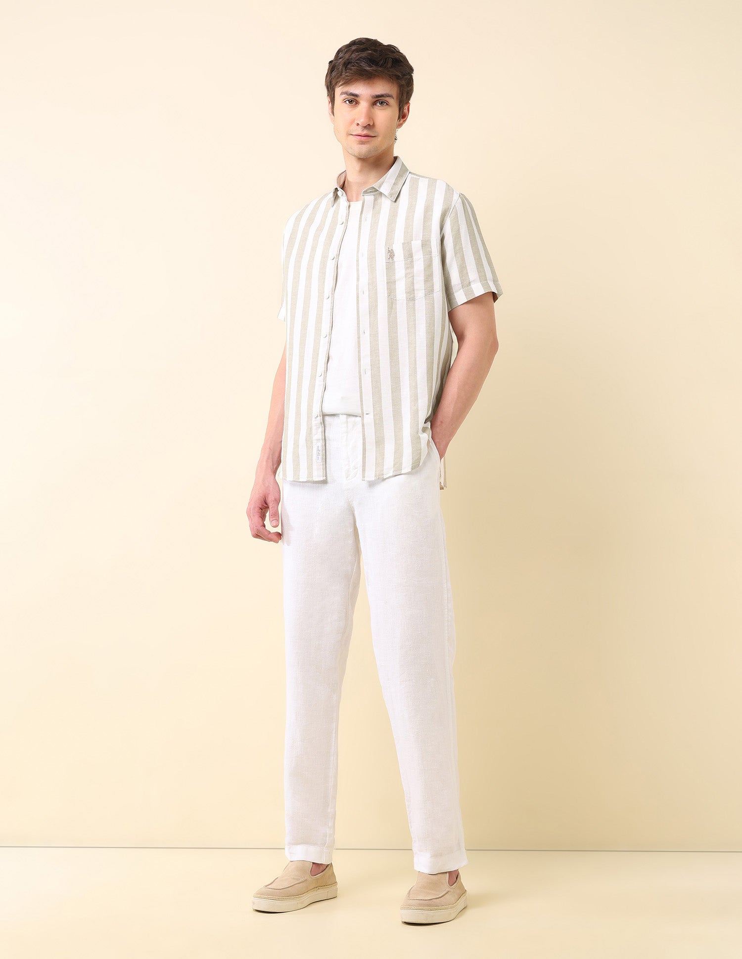 Vertical Striped Tailored Fit Ctm Shirt White - U.S. Polo Assn. India | Large