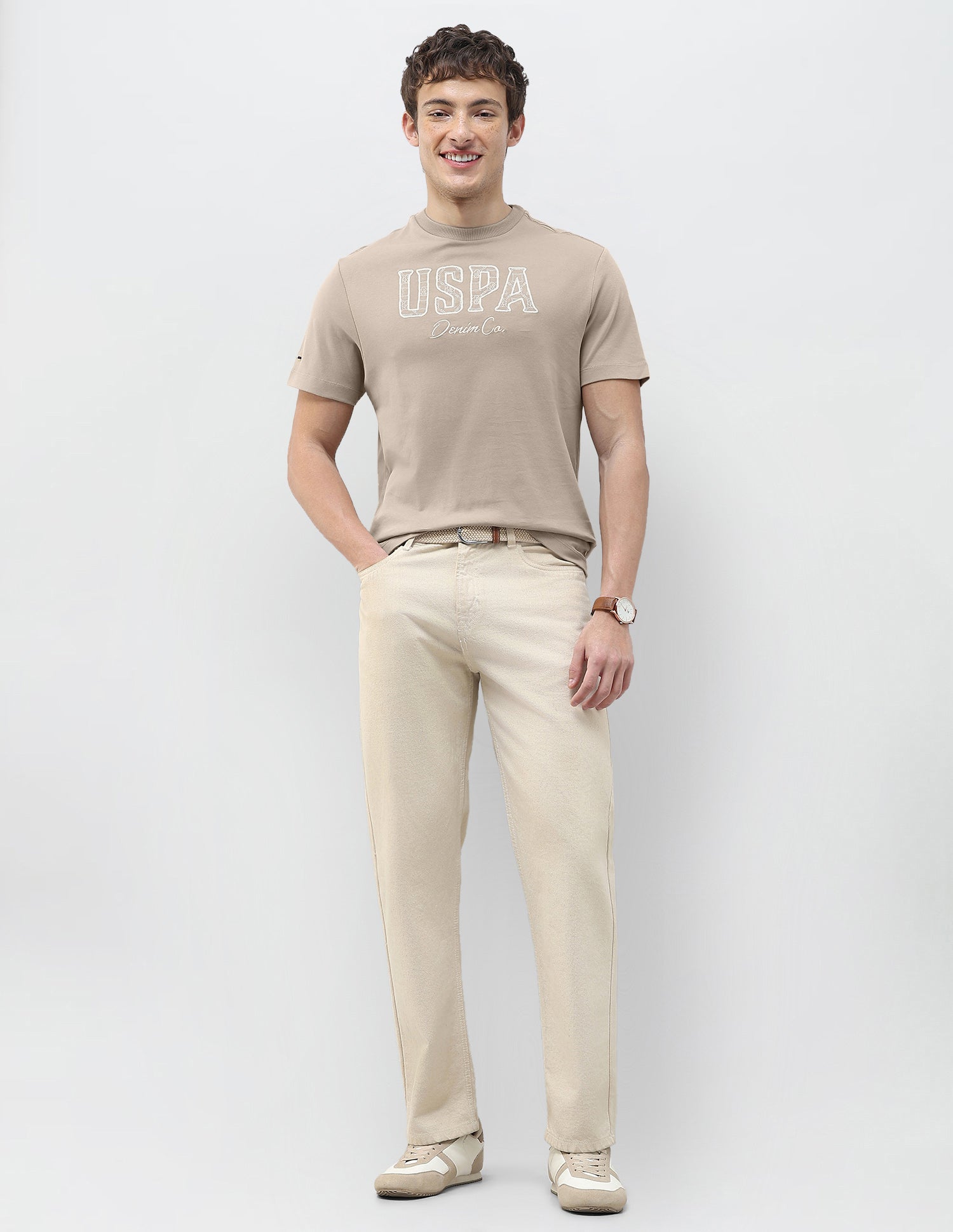 Brand Embroidered Slim Fit T-Shirt Beige - U.S. Polo Assn. India | Large