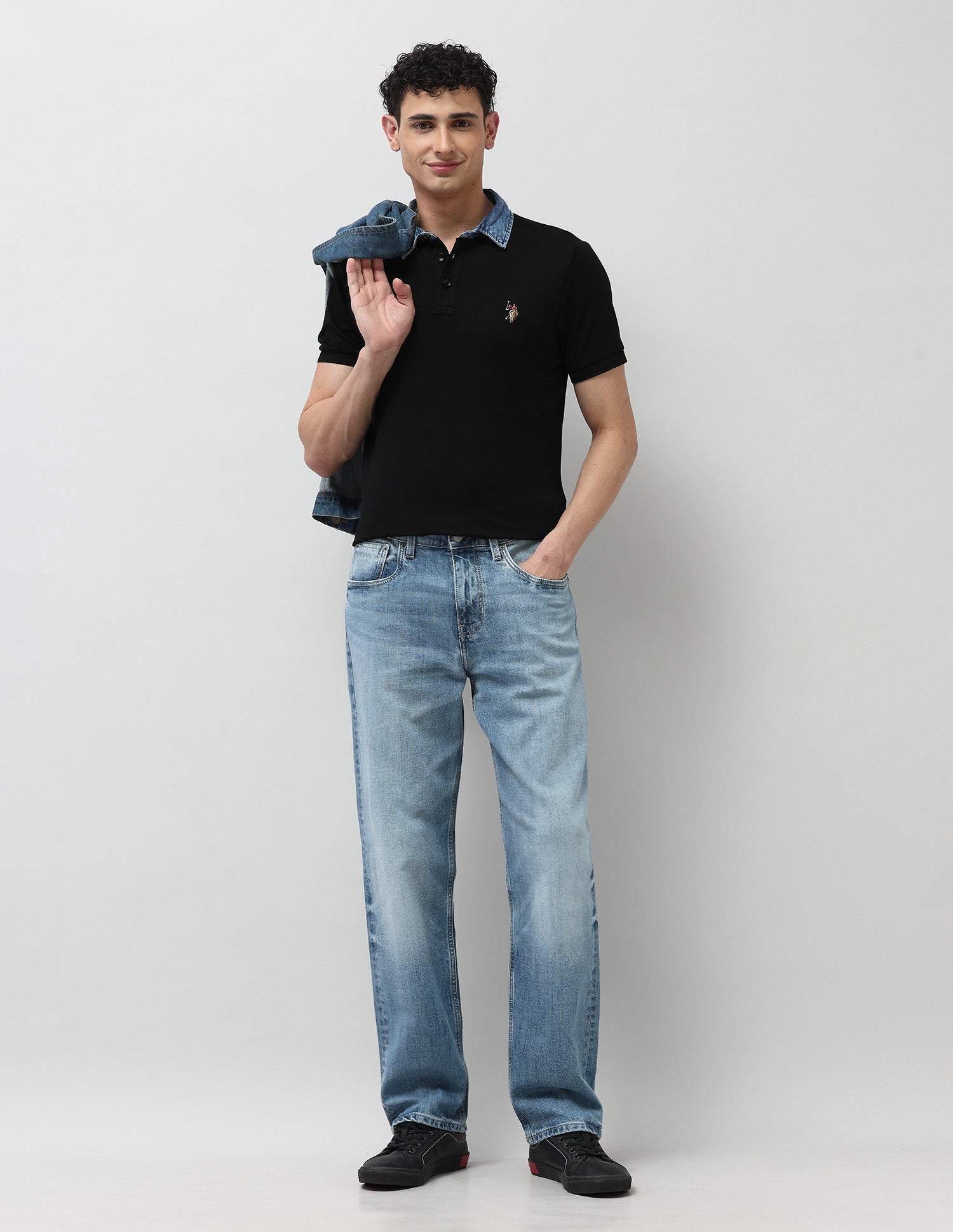 Solid Regular Fit Polo Shirt Black - U.S. Polo Assn. India | Large