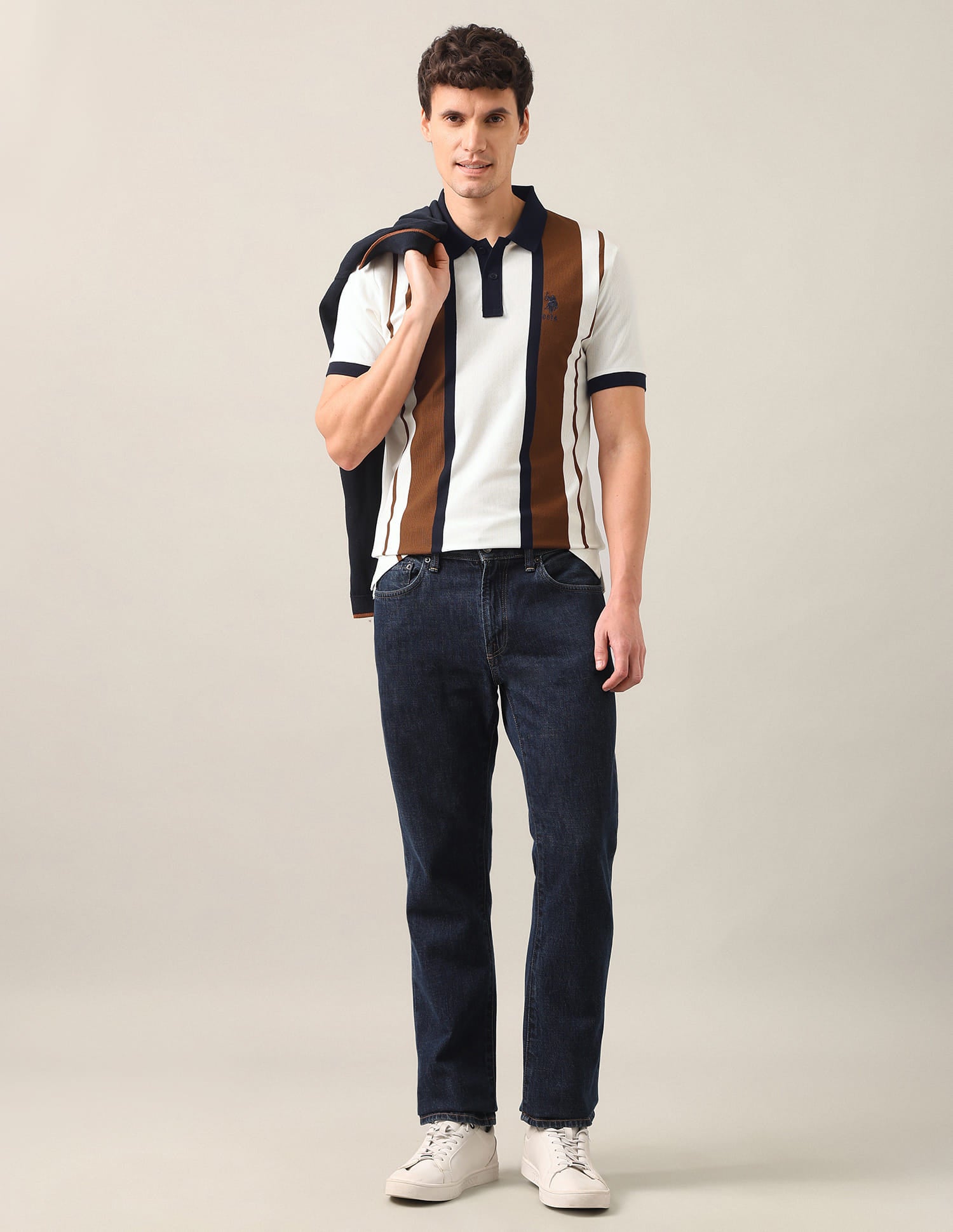 Vertical Striped Slim Fit Polo Shirt Brown - U.S. Polo Assn. India | Large