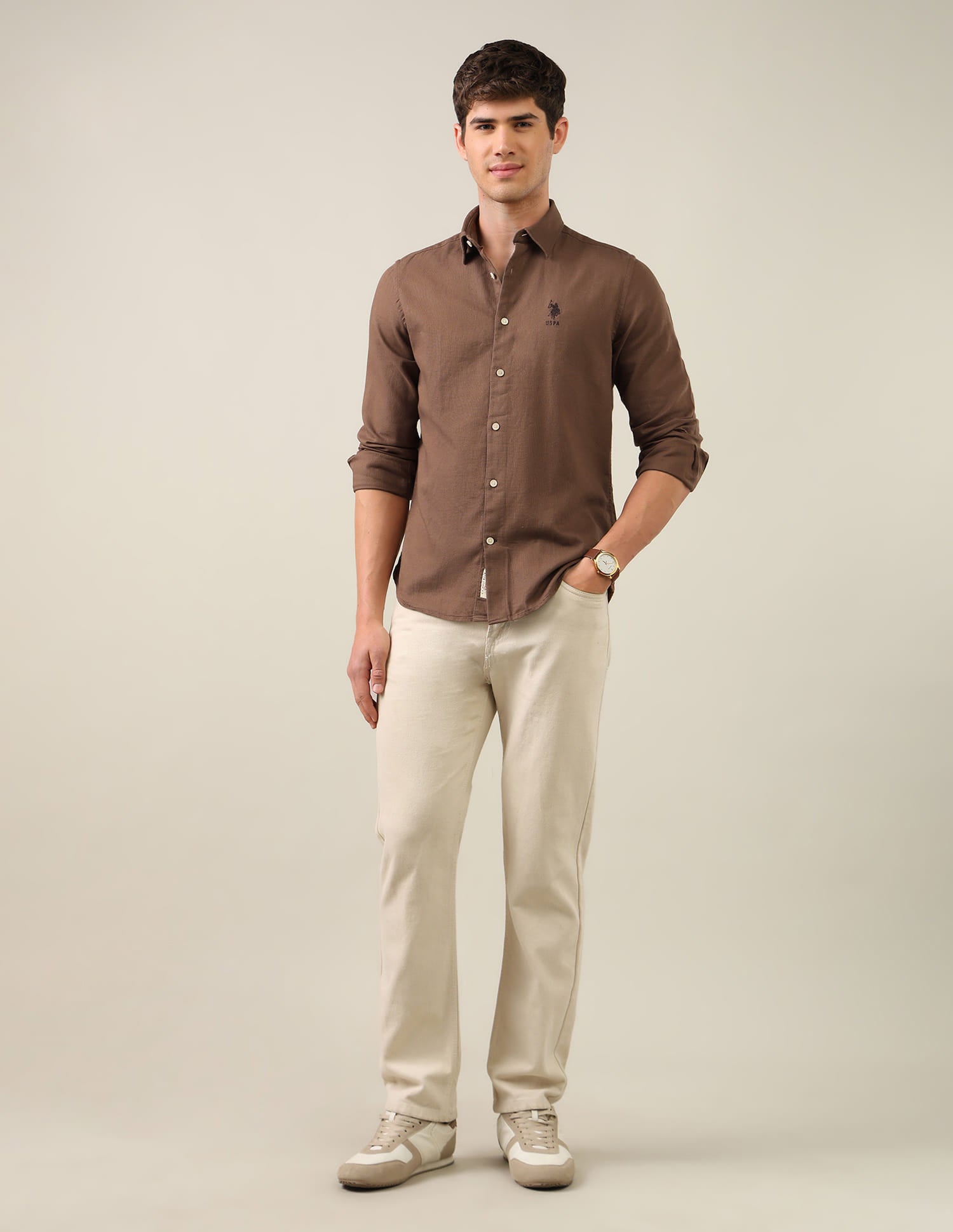 Dobby Regular Fit Shirt Brown - U.S. Polo Assn. India | Large