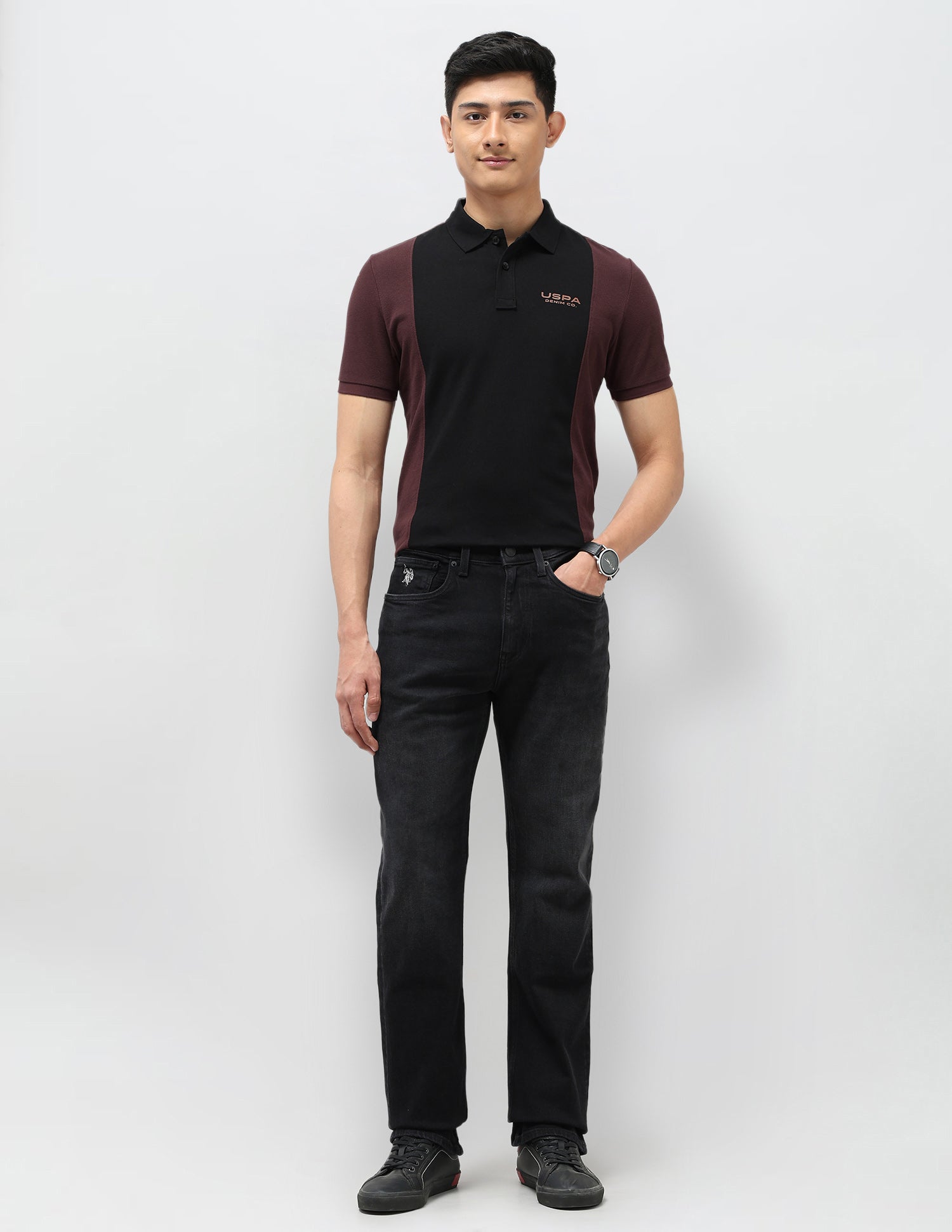 Colourblocked Pure Cotton Polo Shirt Dark Brown - U.S. Polo Assn. India | Large