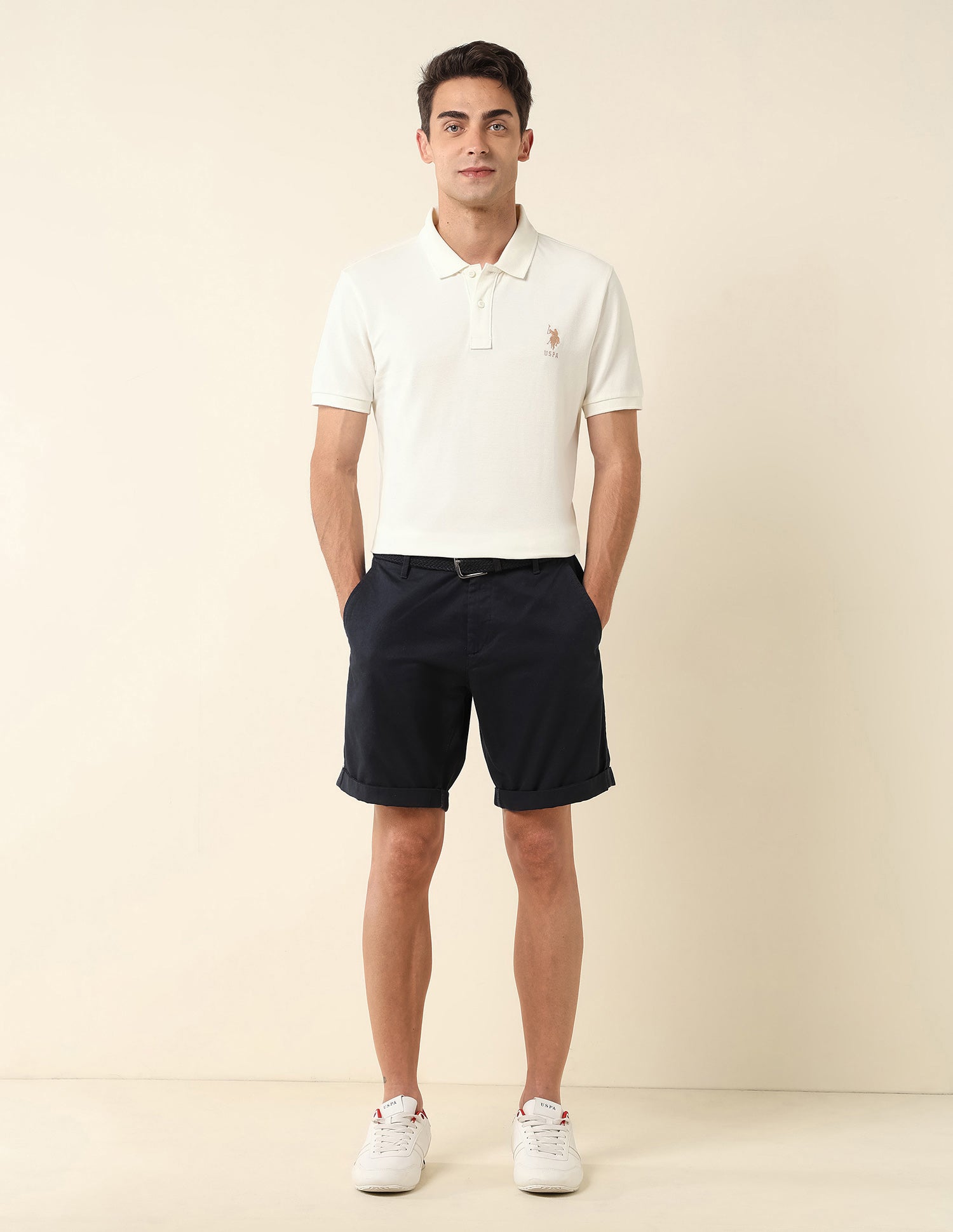 Slim Fit Pure Cotton Polo Shirt Off White - U.S. Polo Assn. India | Large