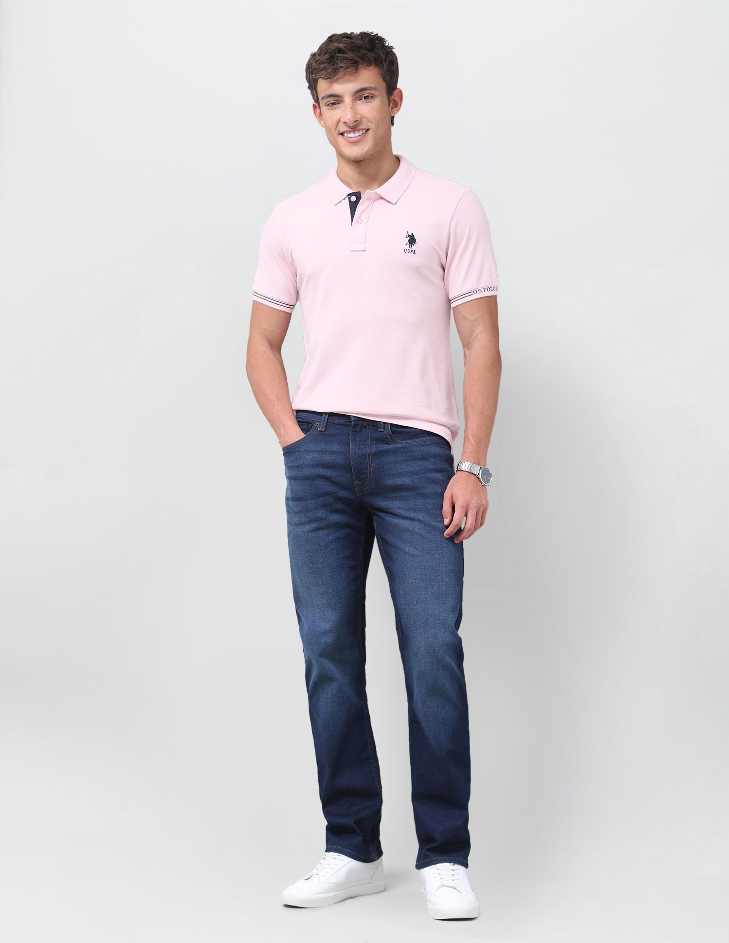 Solid Regular Fit Polo Shirt Light Pink - U.S. Polo Assn. India | Large