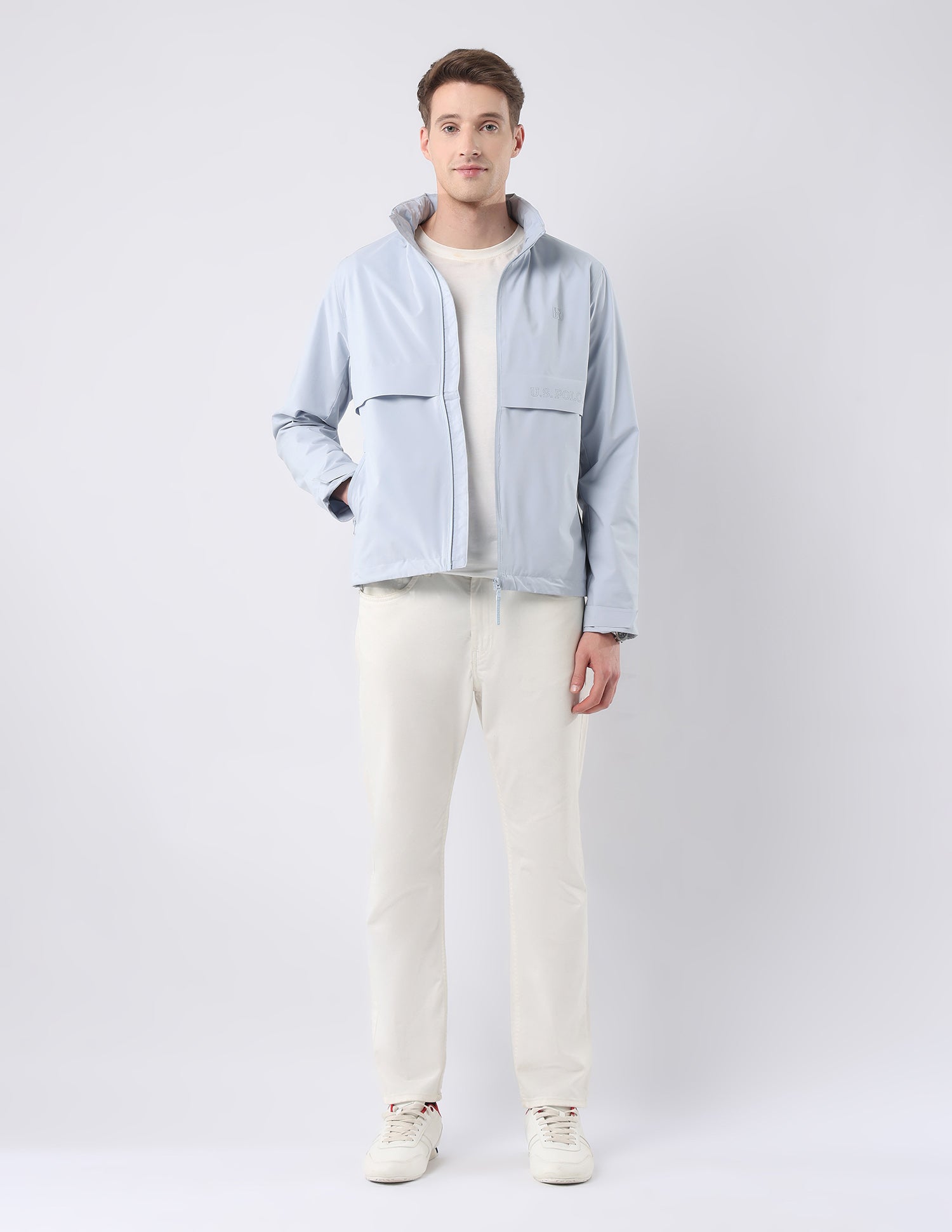 Solid Regular Fit Detachable Hood Jacket Light Blue - U.S. Polo Assn. India | Large