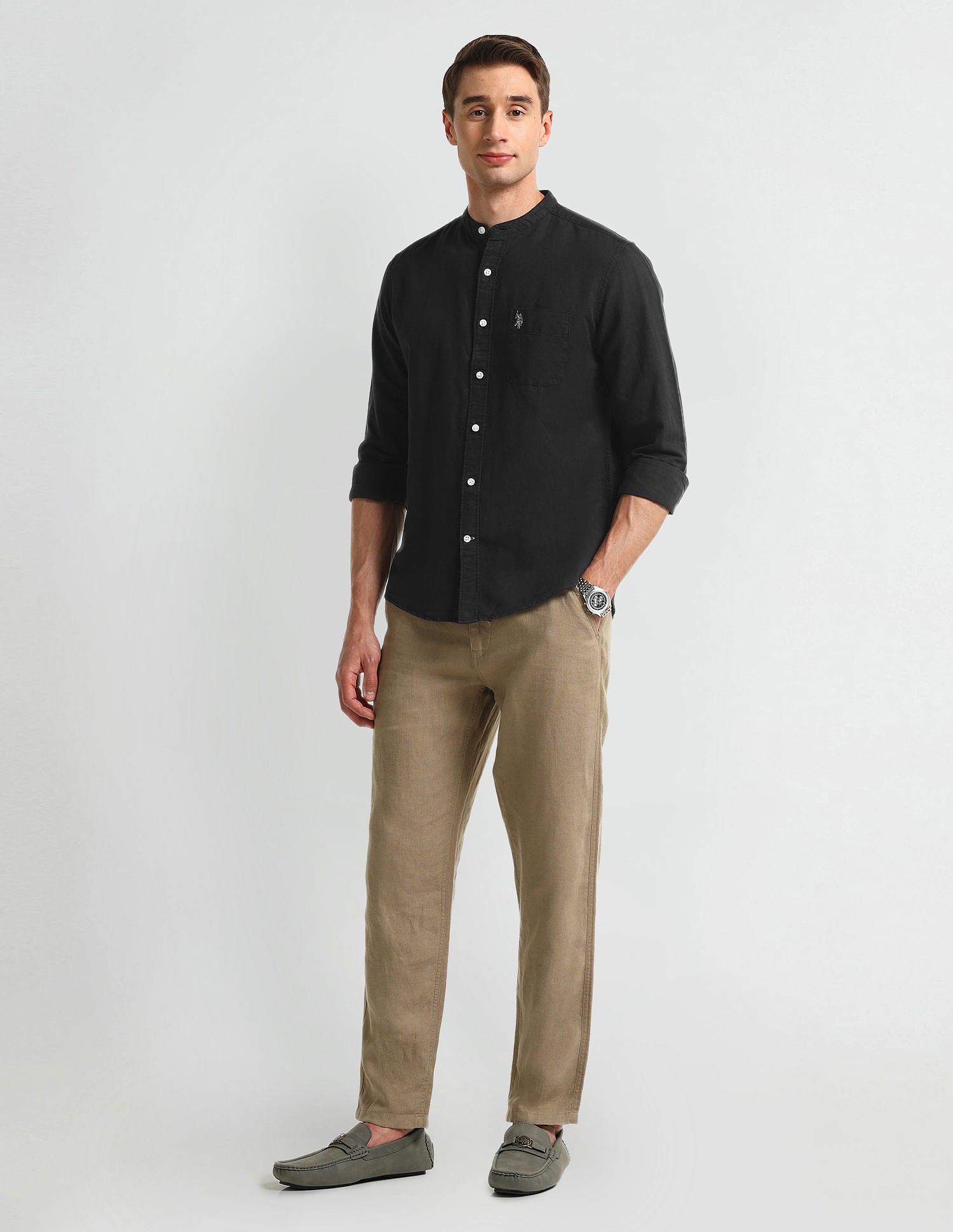 Slim Fit Solid Shirt Black - U.S. Polo Assn. India | Large